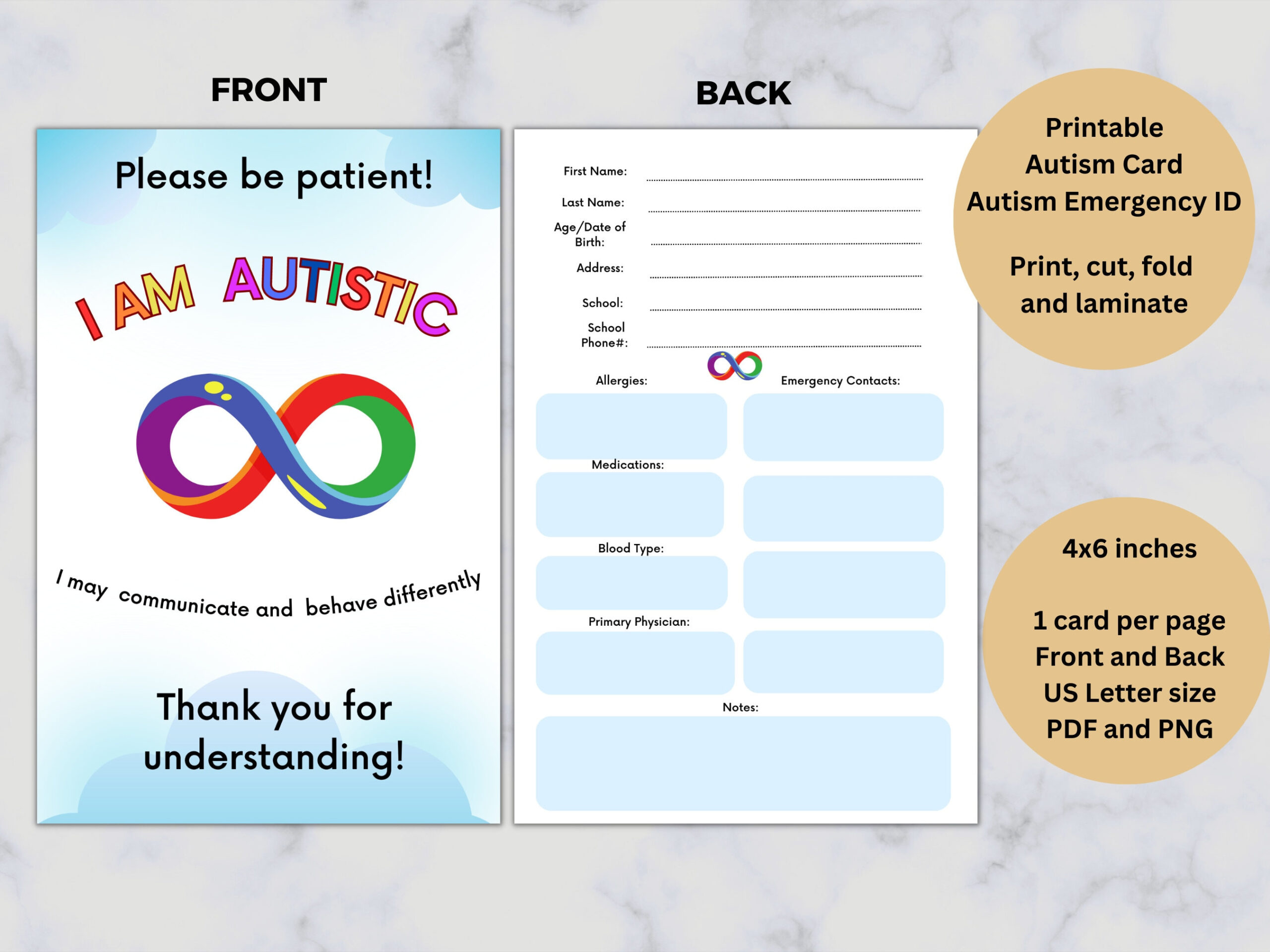 Autism Card, Printable, Autism Emergency Id, I Am Autistic Sign inside Free Printable Autism Awareness Cards