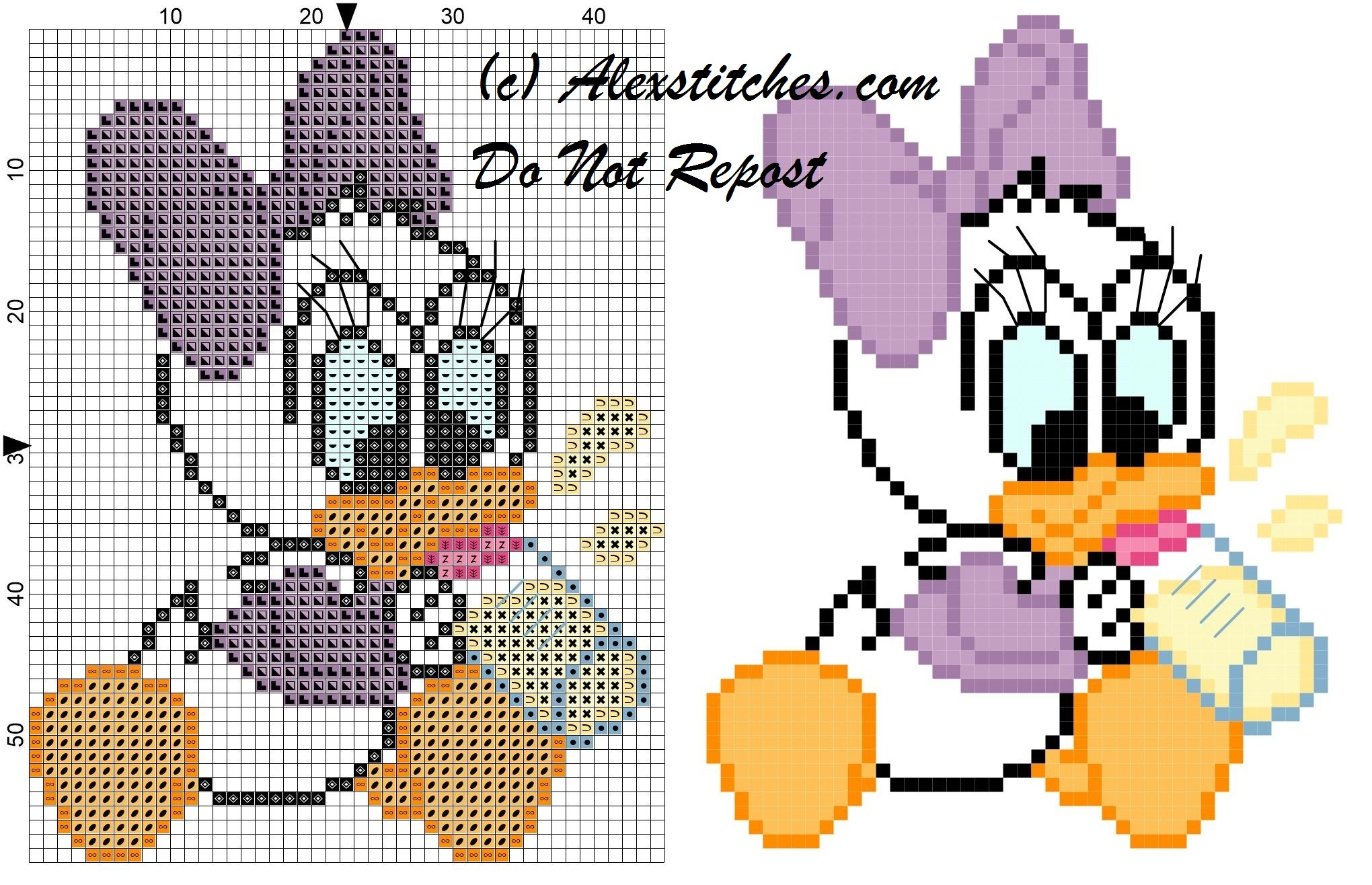 Baby Daisy Duck With Pacifier For Bibs Cross Stitch Pattern - Free regarding Free Printable Cross Stitch Patterns Bibs
