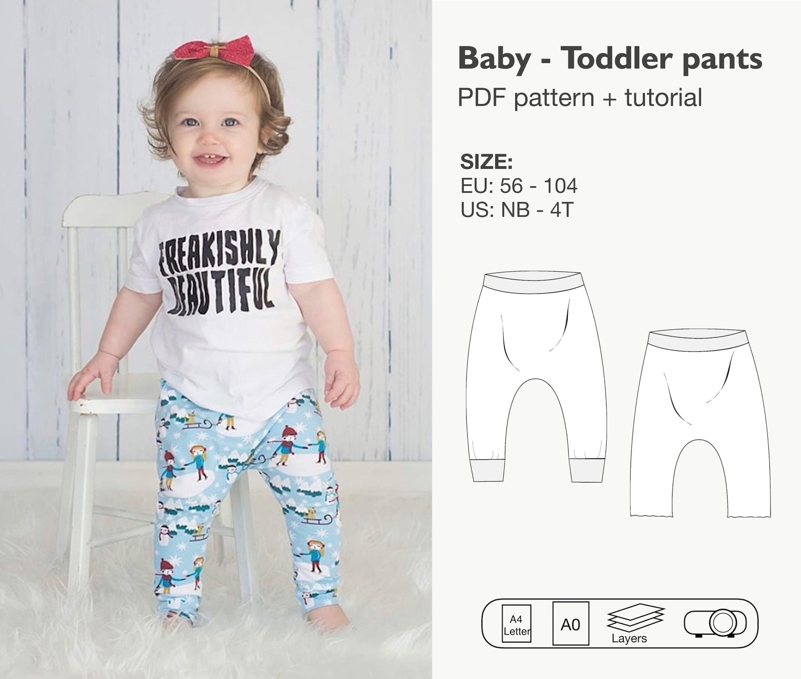Baby Pants Pattern Pdf, Baby Leggings Sewing Pattern, Toddler for Free Printable Toddler Pants Pattern