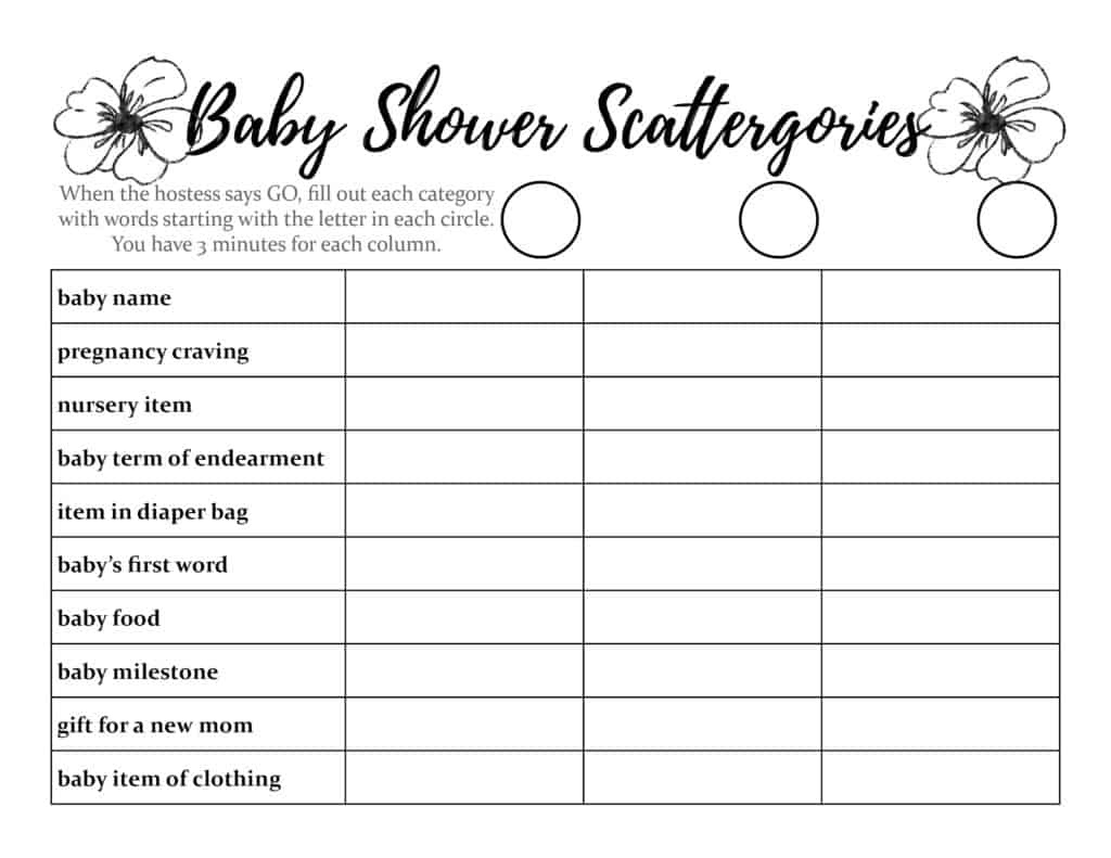 Baby Shower Scattergories Game – Morning Motivated Mom in Free Scattergories Template