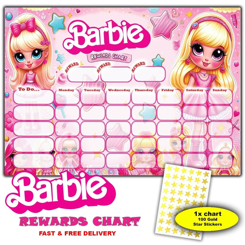 Barbie - Children&amp;#039;S Good Behaviour Reward Chart - 100X Gold Star Stickers with Barbie Reward Charts Free Printable