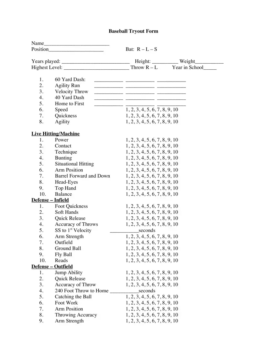 Baseball Tryout Form ≡ Fill Out Printable Pdf Forms Online with Free Printable Baseball Tryout Evaluation Form