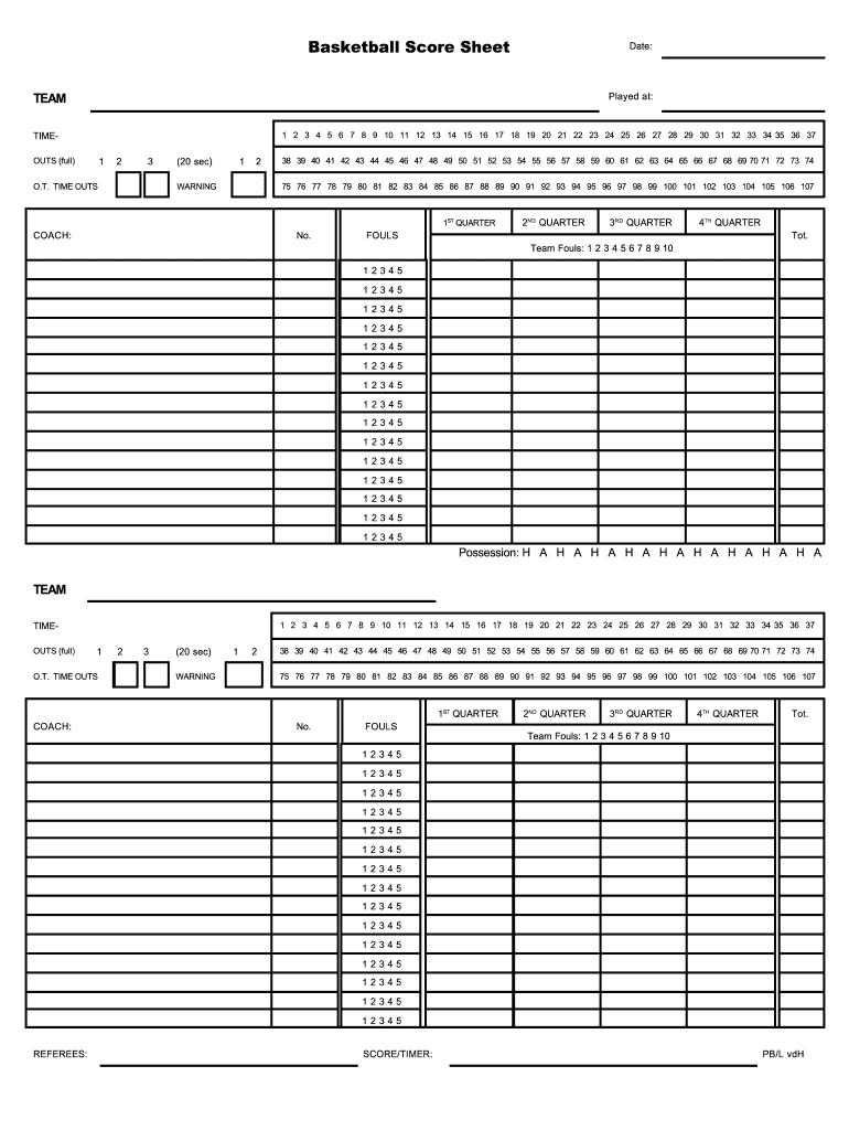 Basketball Score Sheet Form - Fill Online, Printable, Fillable in Free Basketball Score Sheets Printable