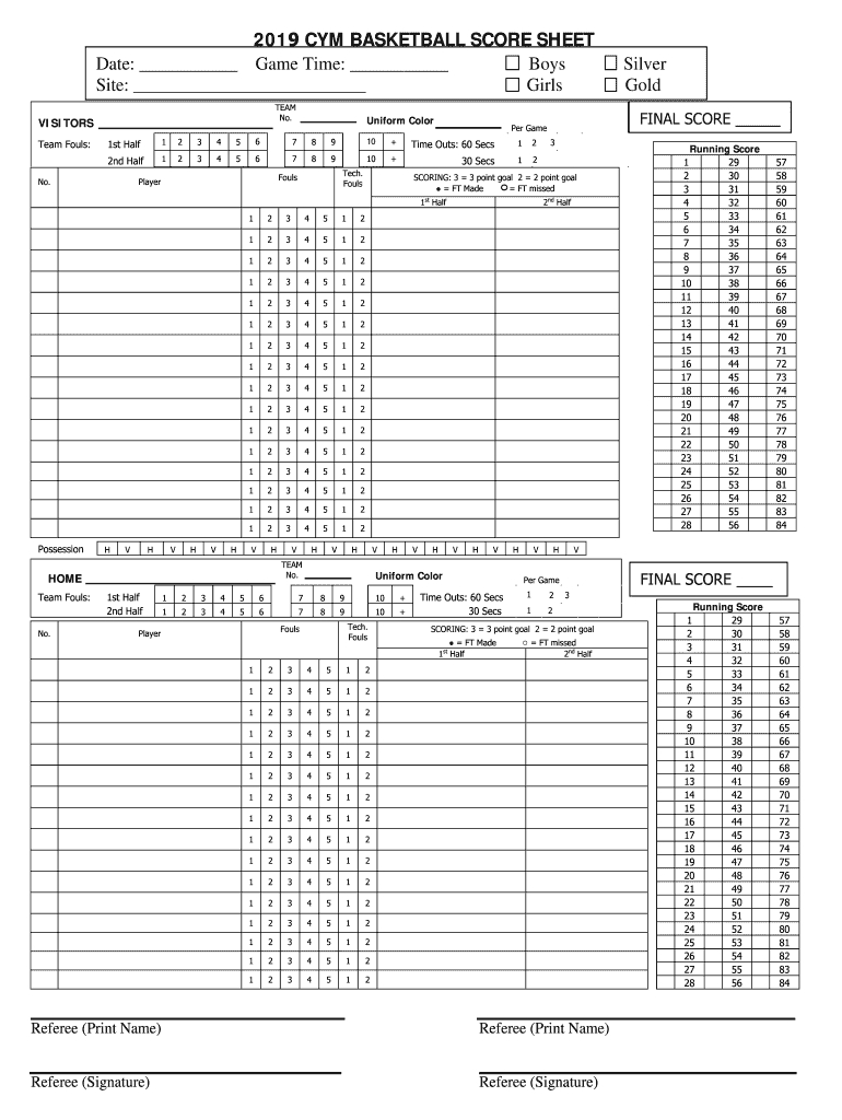 Basketball Score Sheet Printable: Fill Out &amp;amp; Sign Online | Dochub with Free Basketball Score Sheets Printable