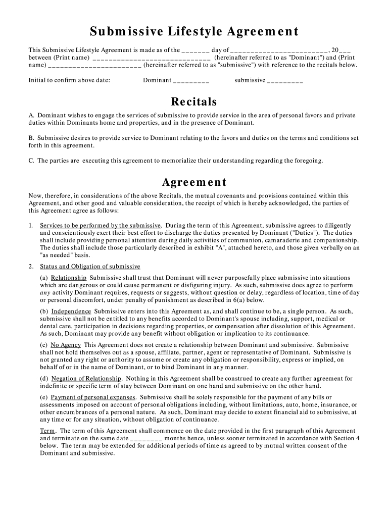 Bdsm Contract: Fill Out & Sign Online | Dochub inside Free Dom Sub Contract Template