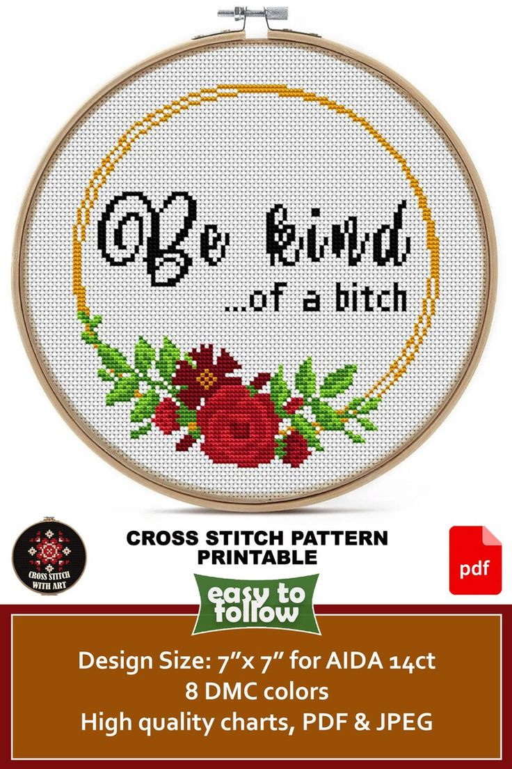 Be Kind Of A B*Tch - Funny Cross Stitch Pattern Pdf, Sarcastic within Free Printable Funny Cross Stitch Patterns