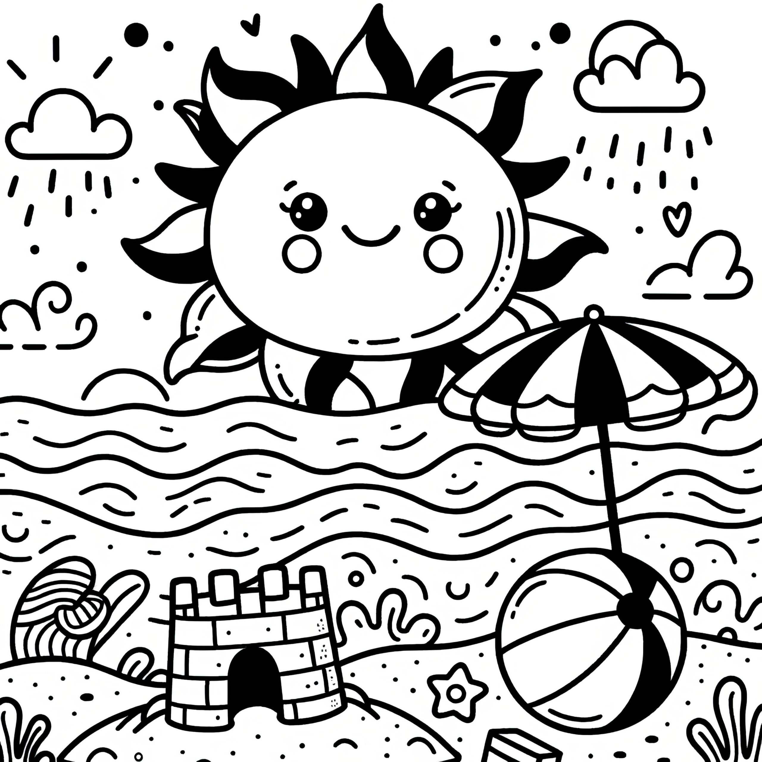 Beach Scene: Easy Coloring Page For Children To Download (Free) regarding Free Printable Beach Scenes