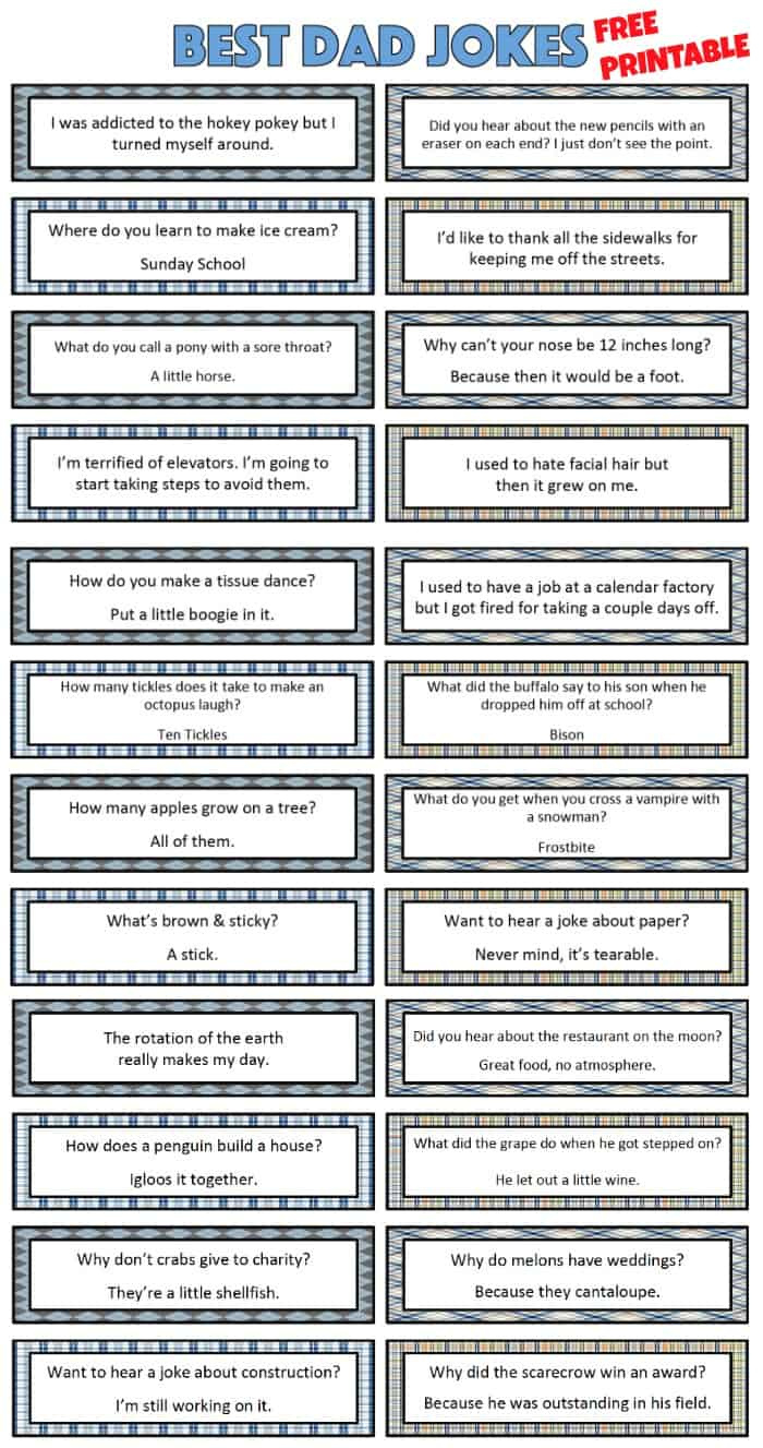Best Dad Jokes - Free Printable - Moms &amp;amp; Munchkins throughout Free Printable Funny Jokes