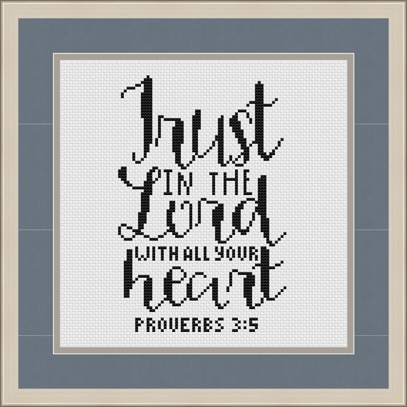 Bible Verse Cross Stitch Pattern "Trust In The Lord With All Your Heart", Religious Cross Stitch Pattern throughout Free Printable Bible Verse Cross Stitch Patterns