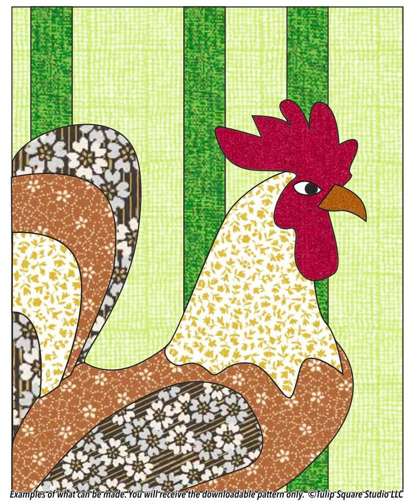 Big Boss Rooster Appliqué Pattern - Tulipsquare for Free Printable Chicken Applique Patterns