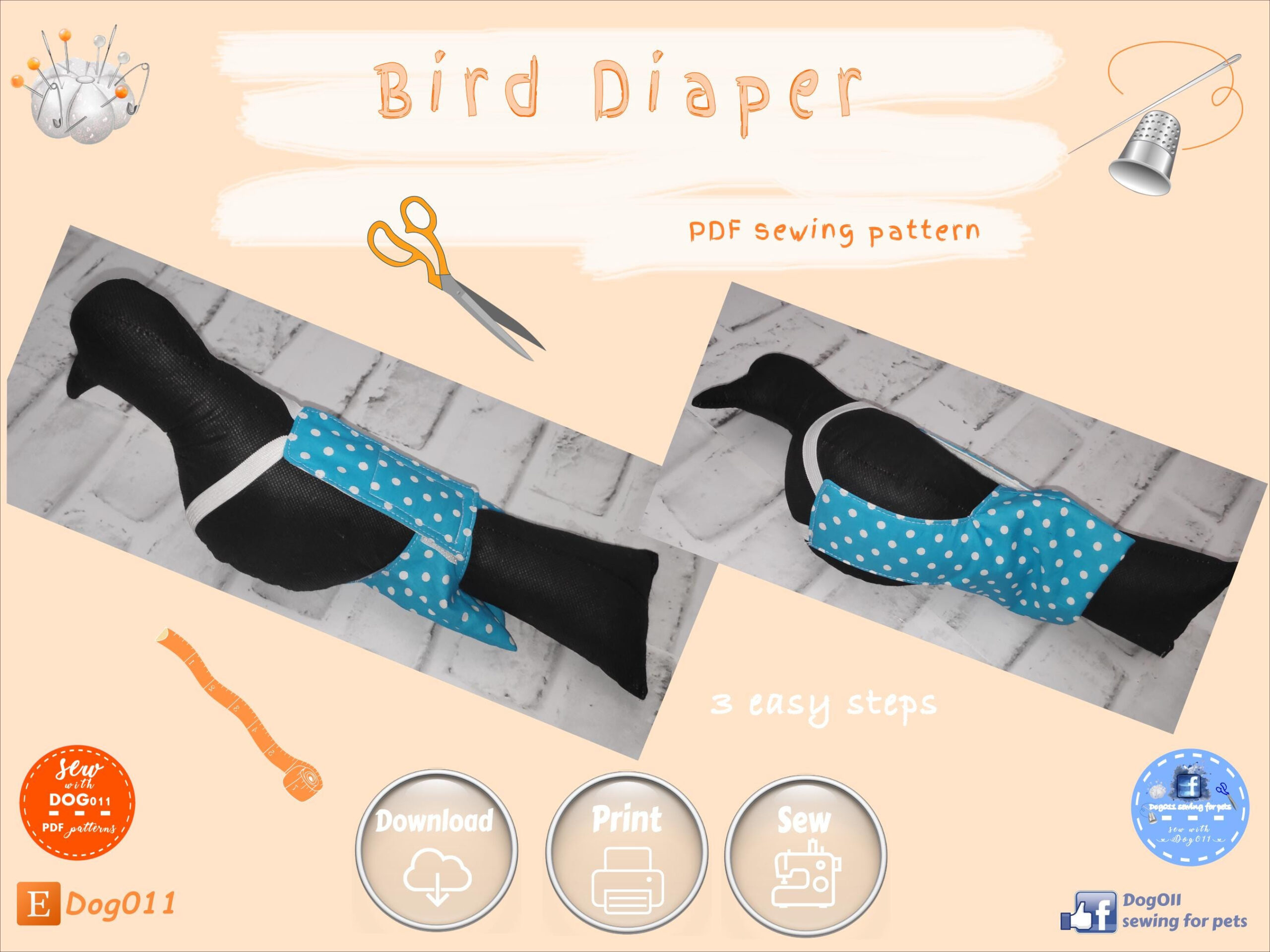Bird Diaper Bird Nappies Bird Pants Sewing Pdf Pattern Diy Pigeon in Printable Bird Diaper Sewing Pattern