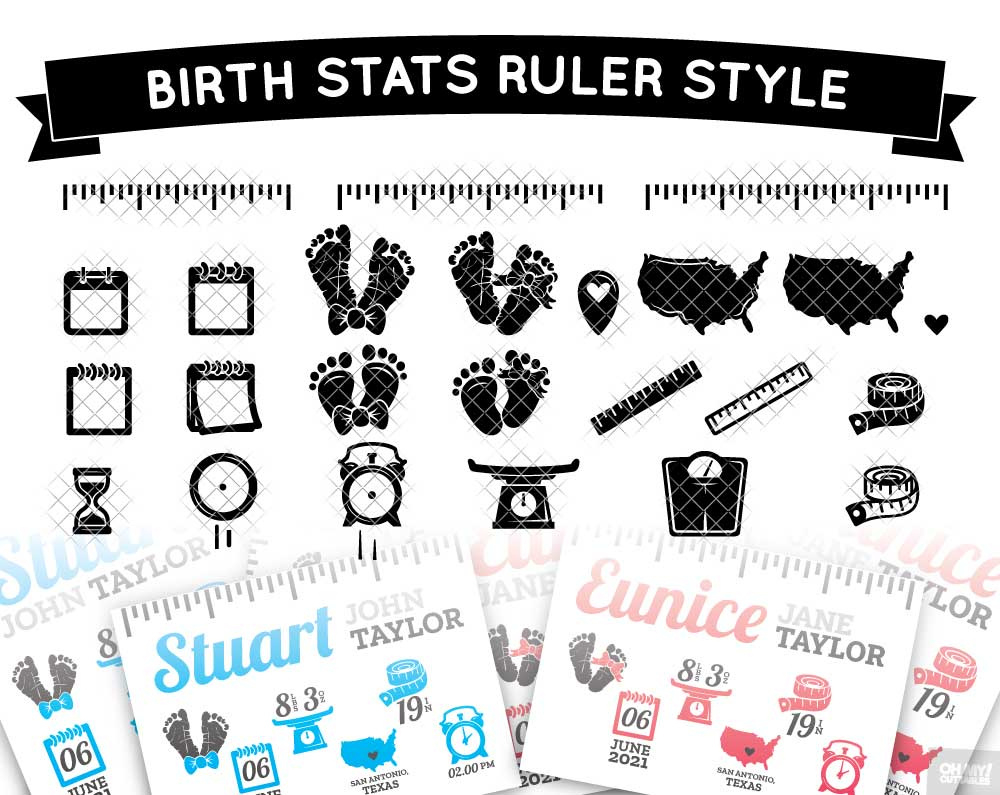 Birth Stats Ruler Svg Announcement Template In Svg/Dxf/Eps throughout Free Birth Stats Template