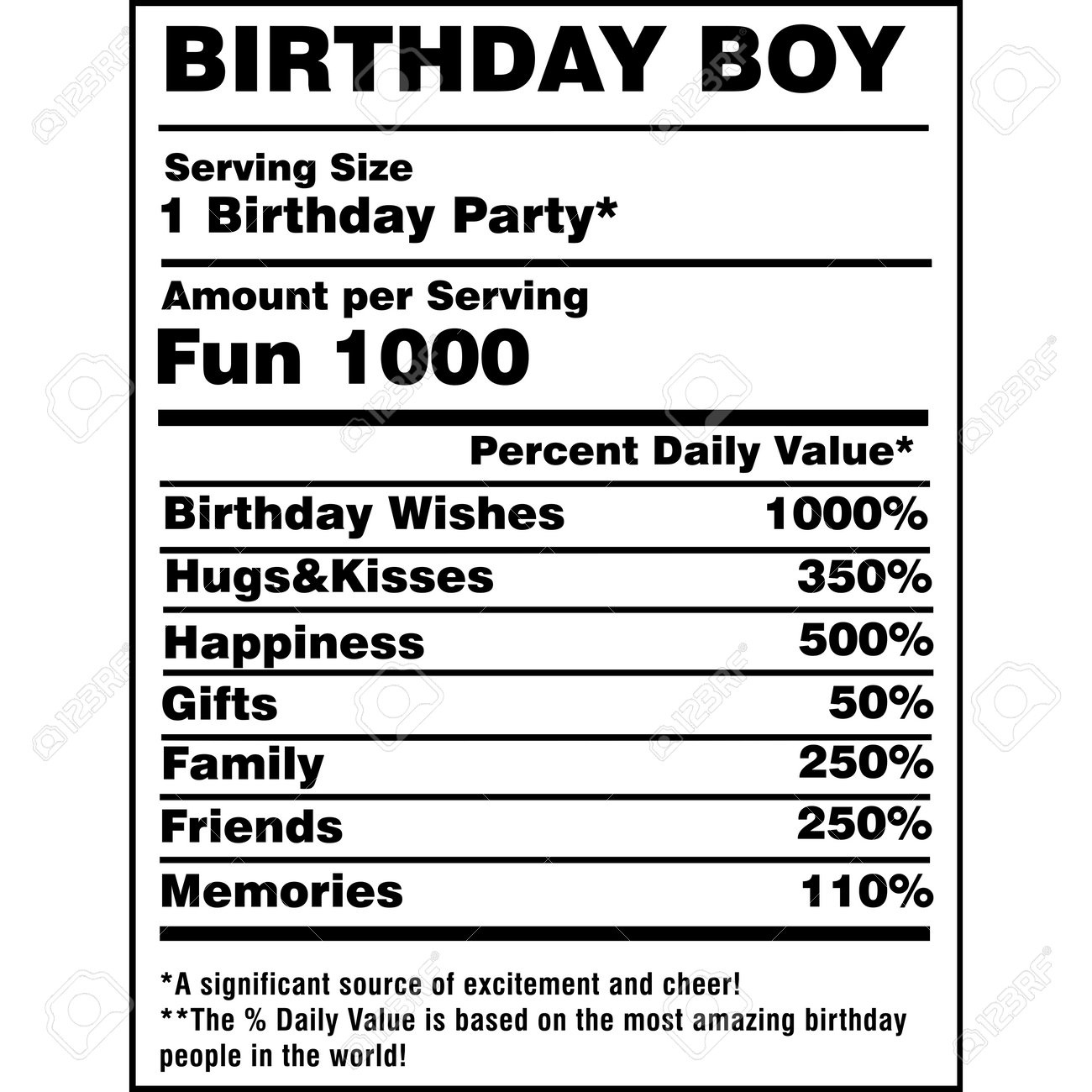 Birthday Boy Nutrition Facts Label Vector Royalty Free Svg intended for Free Birthday Nutrition Facts Label Template