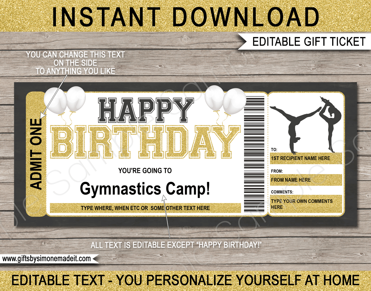 Birthday Gymnastics Camp Ticket Template intended for Free Printable Gymnastics Certificates