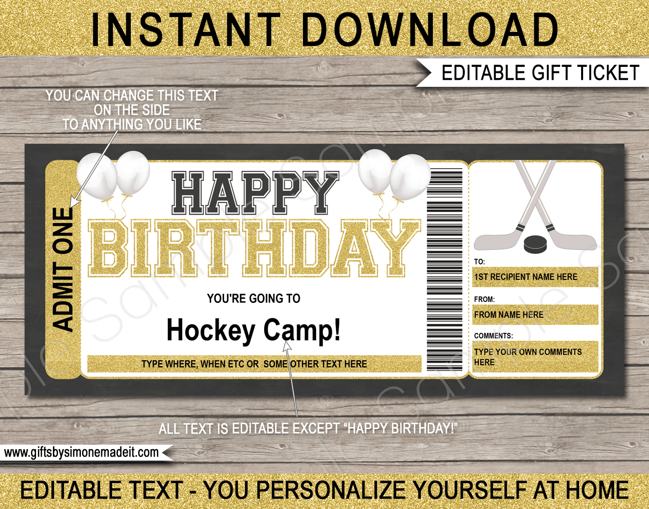 Birthday Hockey Ticket Template | Printable Game Ticket Gift Ideas in Hockey Birthday Party Invitations Templates Free