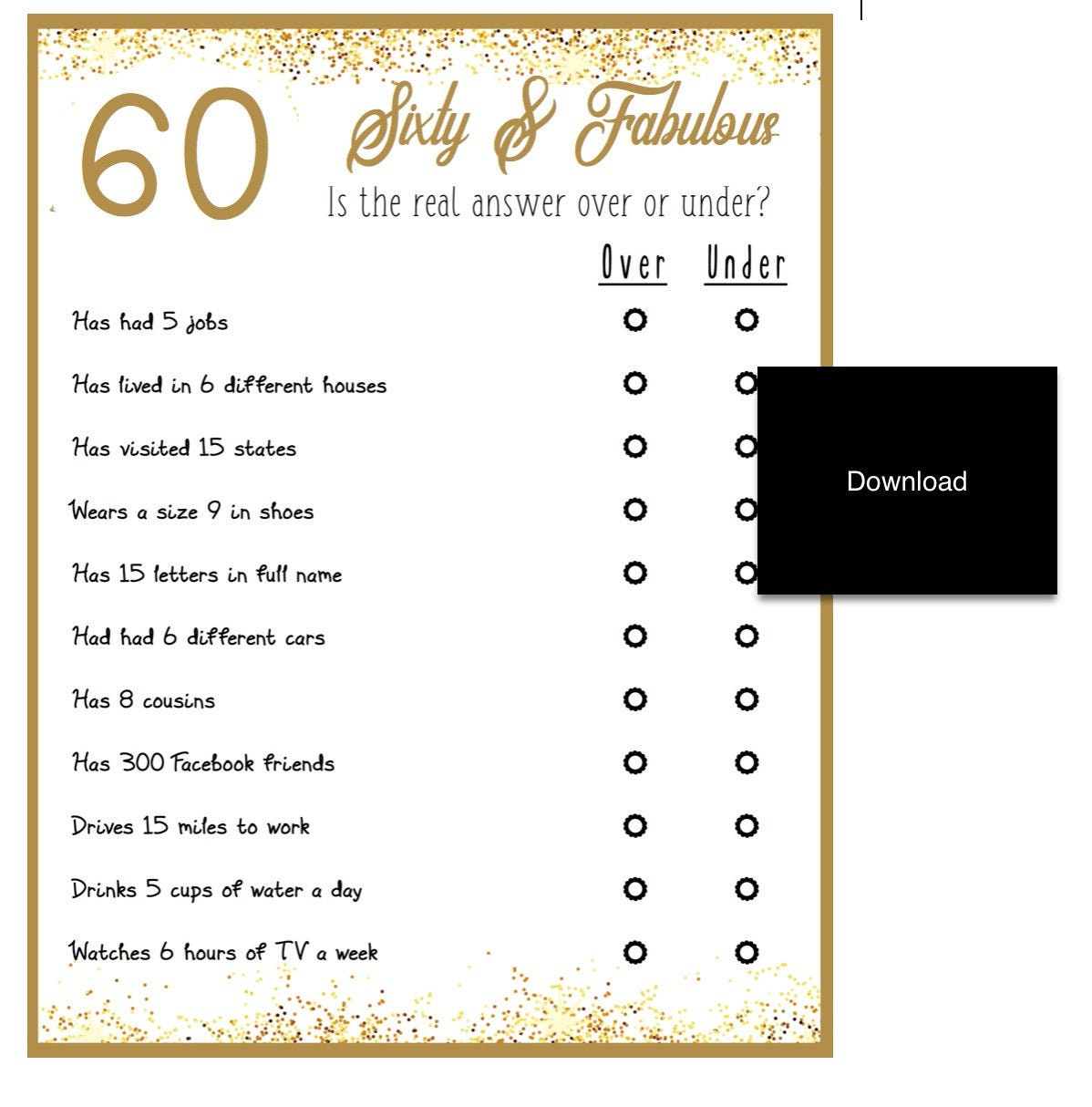Birthday Party Game | Over The Hill- Over Or Under Trivia Game inside 60Th Birthday Games Free Printable