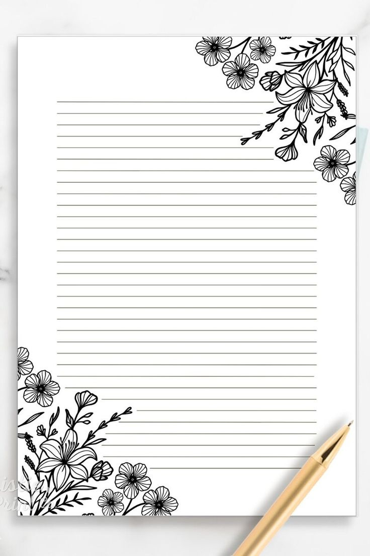 Black And White Floral Lined Paper, Printable Stationery Paper with Free Letter Writing Paper Printable