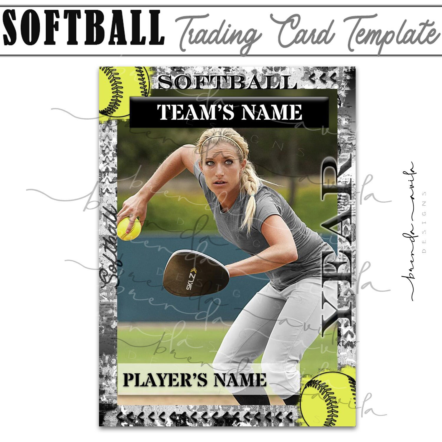 Black &amp;amp; White Softball Trading Card Template- Google Slides with regard to Free Softball Card Template