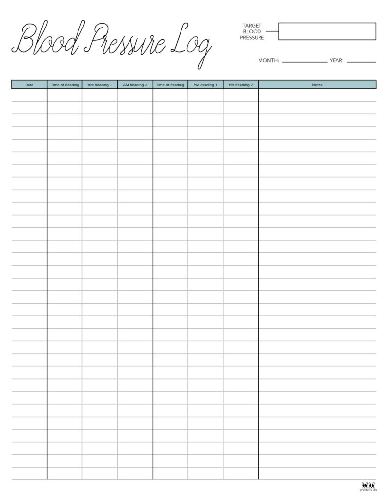 Blood Pressure Logs - 25 Free Printables | Printabulls within Daily Free Printable Blood Pressure Log Sheets