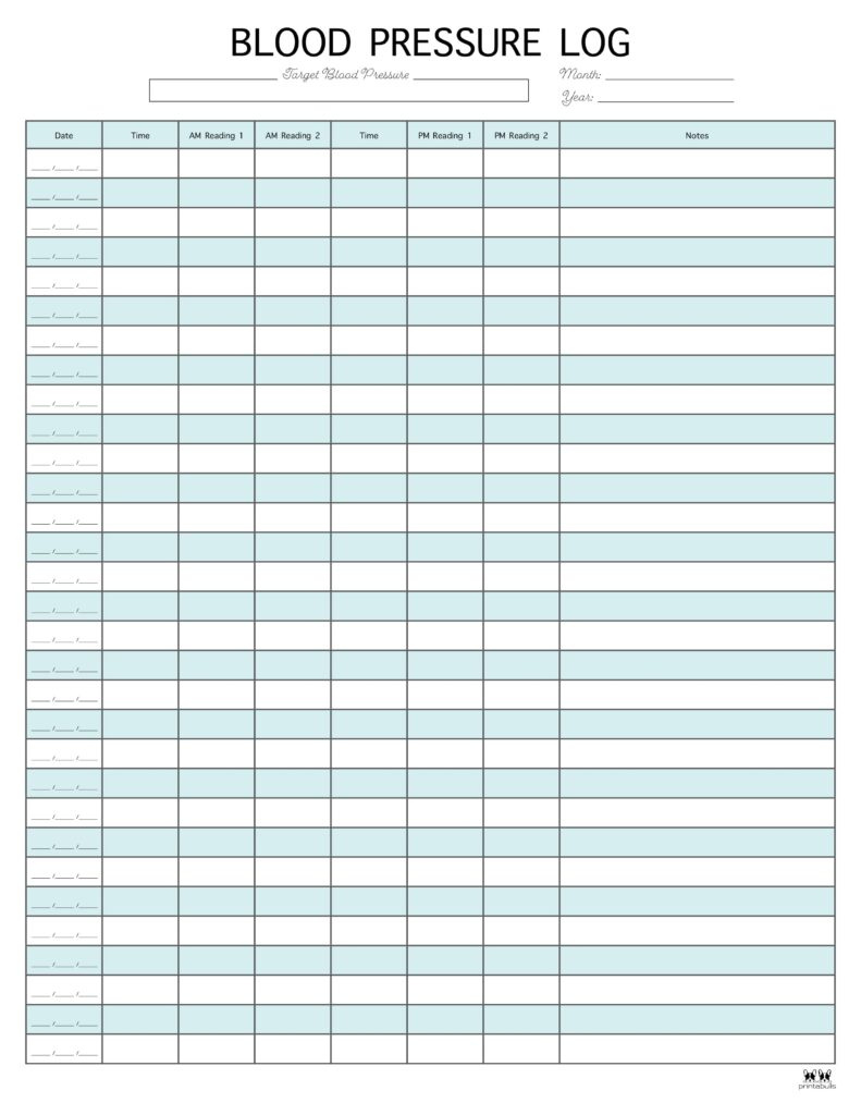 Blood Pressure Logs - 25 Free Printables | Printabulls within Free Printable Blood Pressure Chart