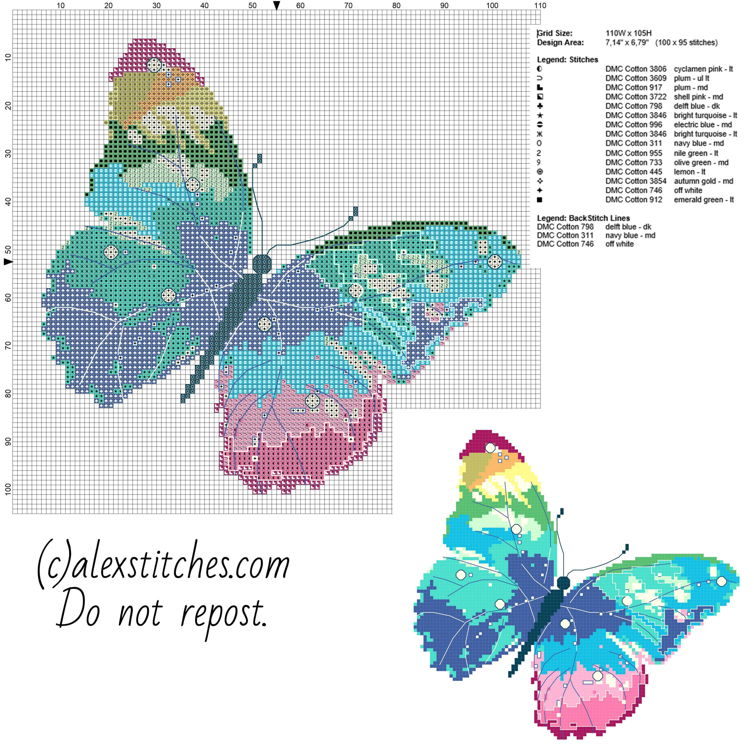 Blue And White Cross Stitch Butterflies with Free Printable Butterfly Cross Stitch Patterns