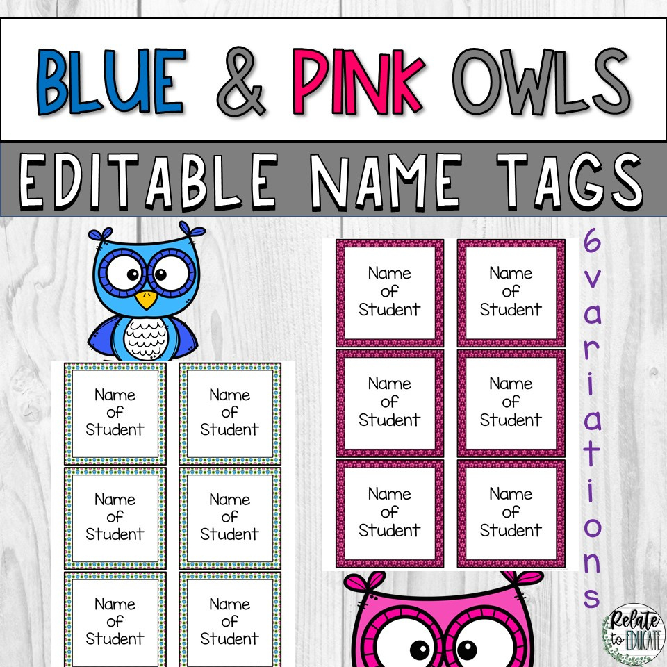 Blue &amp;amp; Pink Owl Editable Printable Name Tags | Madeteachers throughout Owl Name Tags Printable Free