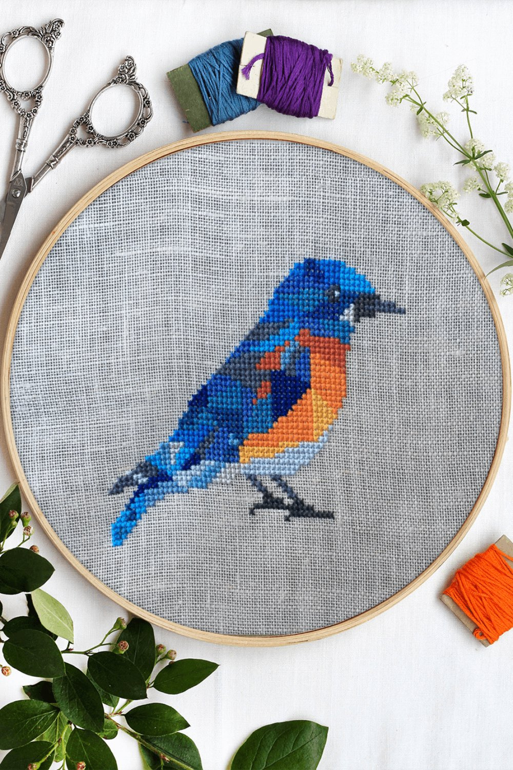 Bluebird Cross Stitch Pattern Geometric Bird Woodland Forest pertaining to Free Easy Printable Bluebird Cross Stitch Patterns
