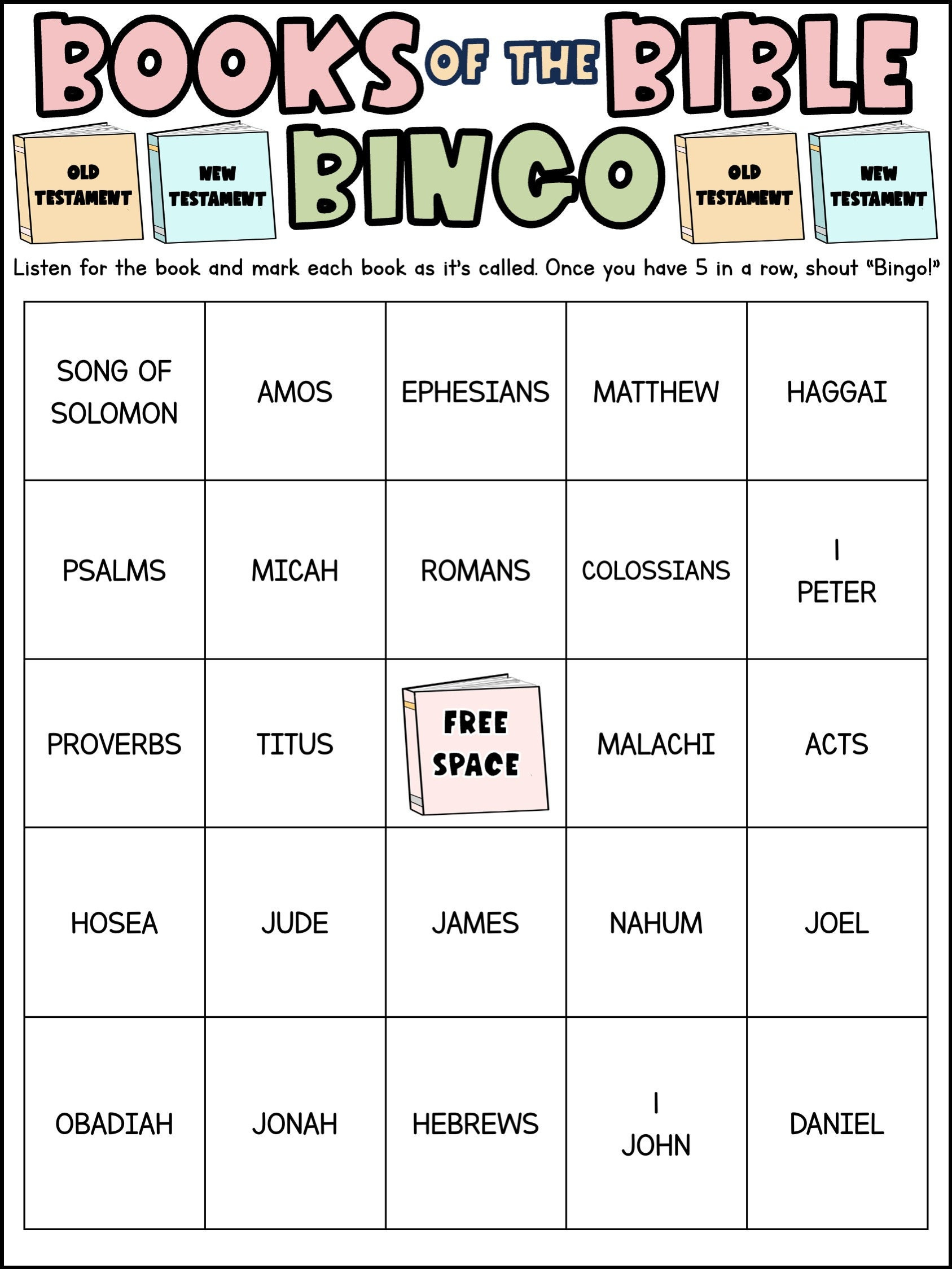 Books Of The Bible Bingo Cards Church Bingo Game Christian Bingo in Free Printable Books of the Bible Bingo Cards