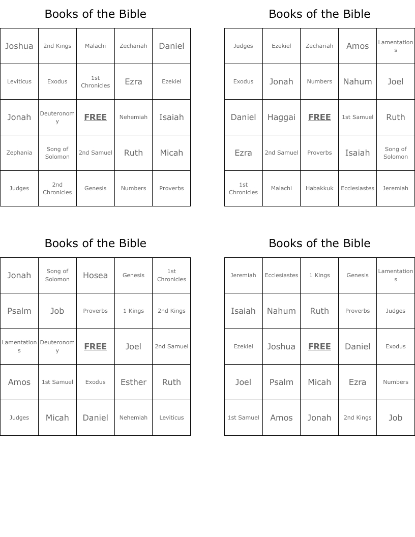 Books Of The Bible Bingo Cards - Wordmint for Free Printable Books of the Bible Bingo Cards