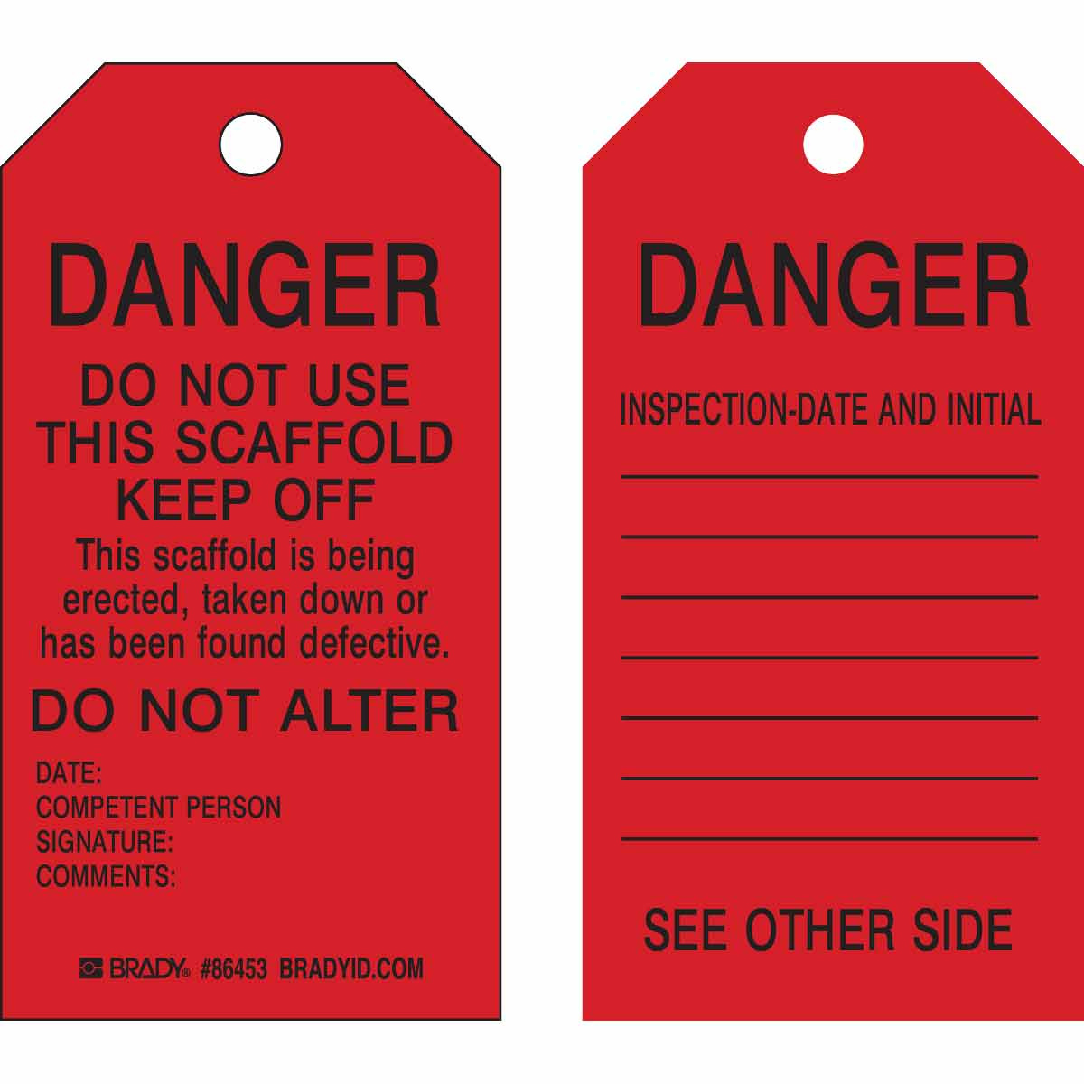 Brady Part: 86683 | Scaffold Tags: Danger Do Not Use This Scaffold within Free Printable Scaffold Inspection Tags