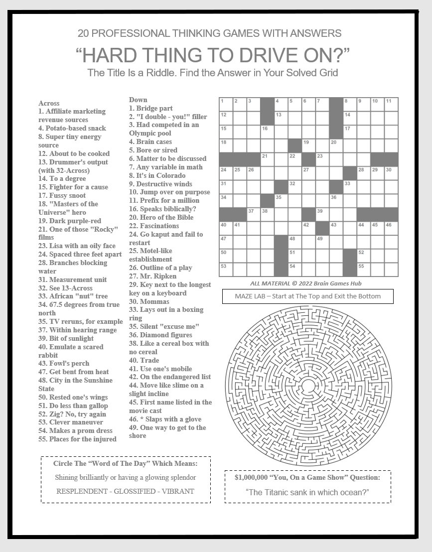 Brain Games Hub – Keep That Brain Popping - Worksheets Library in Free Printable Crosswords By Timothy Parker