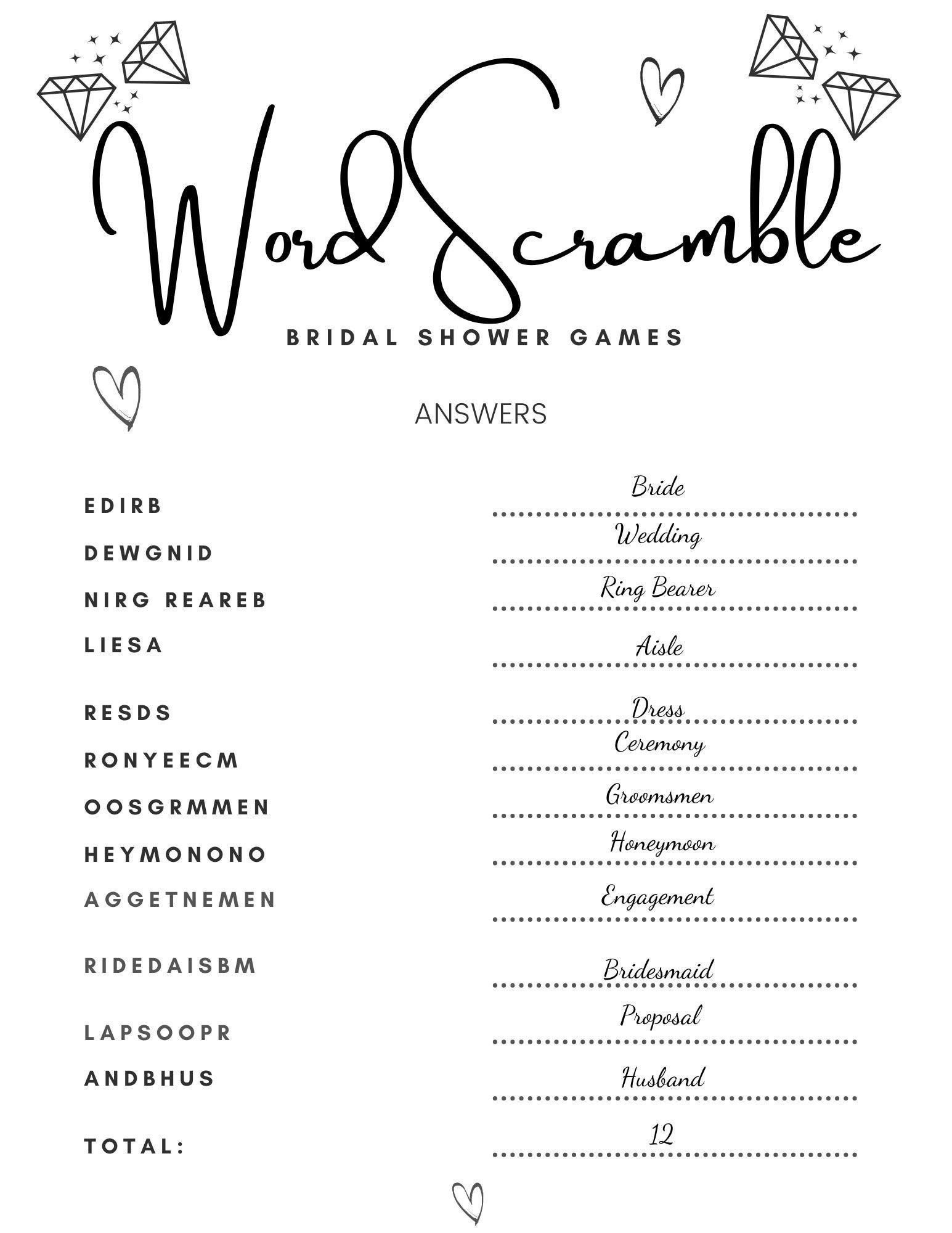 Bridal Shower Games Printable, Wedding Word Scramble Printable throughout Bridal Shower Word Scramble Free Printable