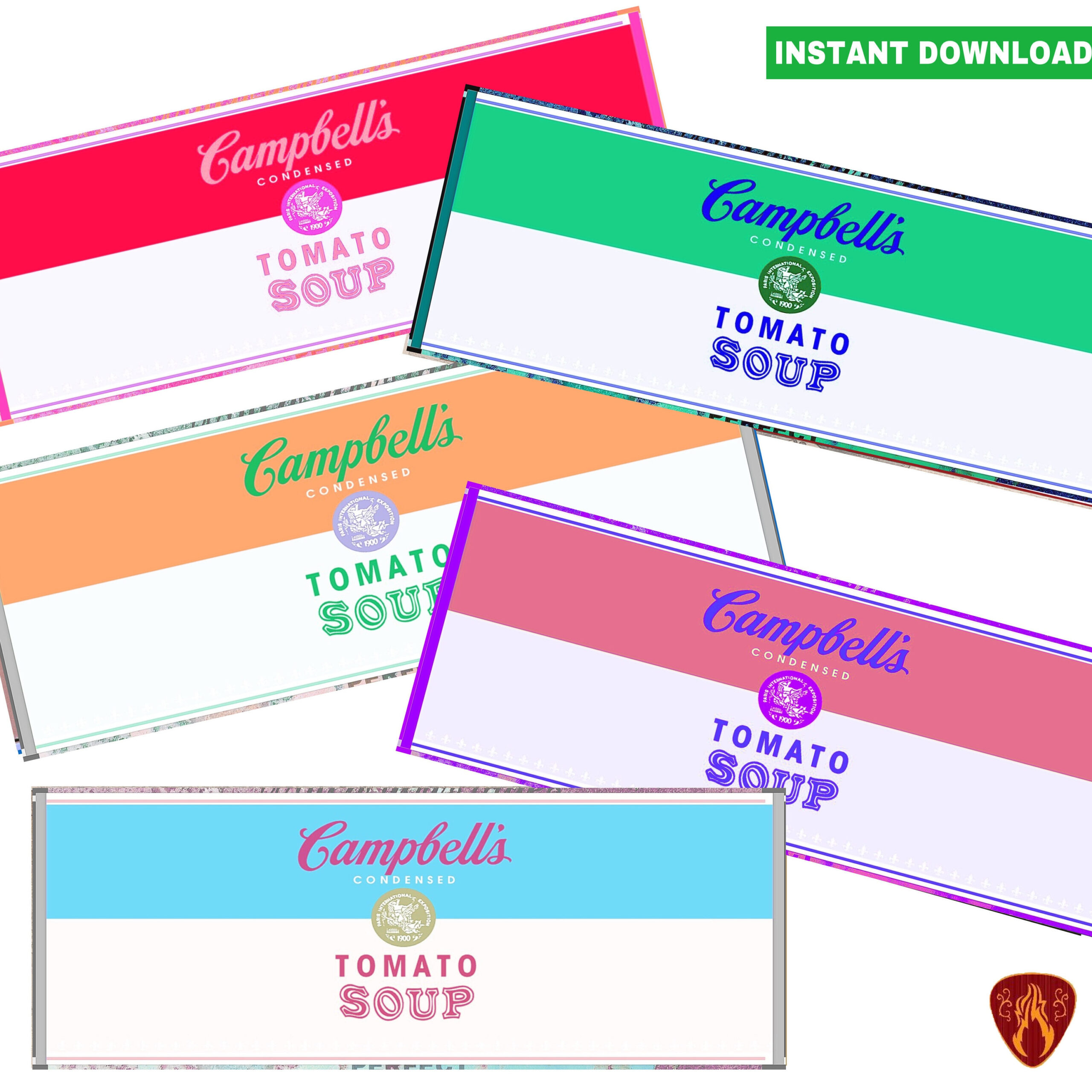 Campbells Soup Tin Can Labels Set Of 5 Printable Digital Soup Tin with regard to Free Soup Can Label Template