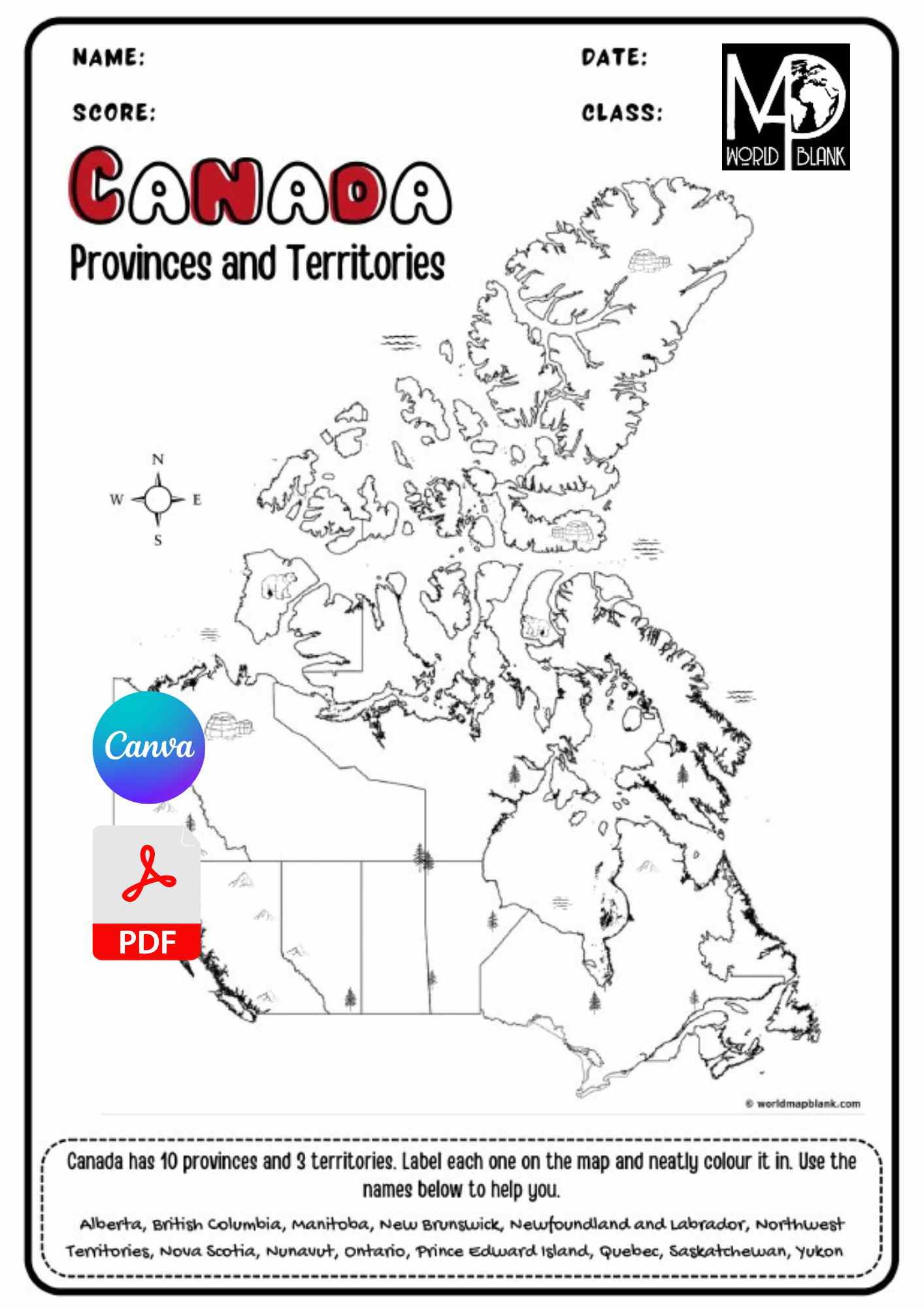 Canada Map Worksheets: Provinces, Territories & Capitals with regard to Free Printable Blank Map of Canada with Provinces and Capitals