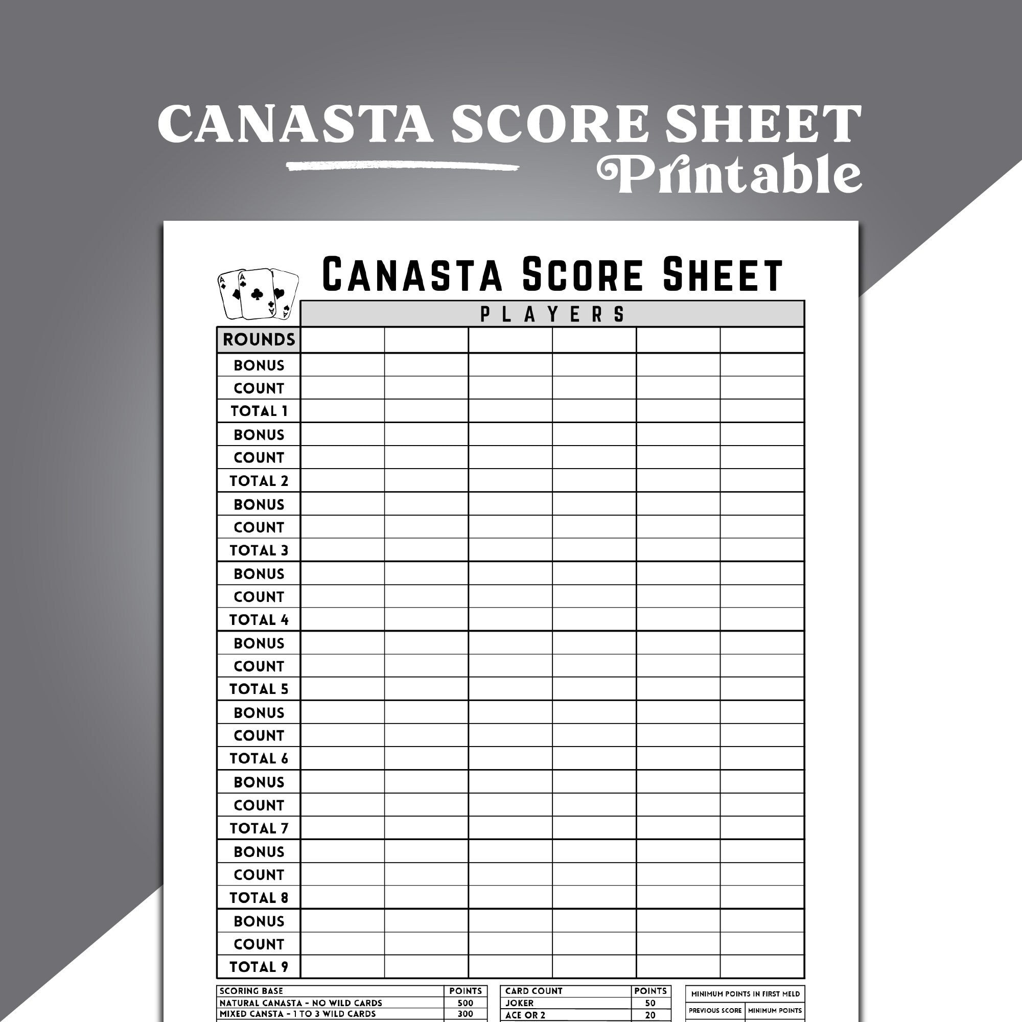 Canasta Score Sheet, Canasta Card Game Score Sheet, Printable within Free Printable Canasta Score Sheets