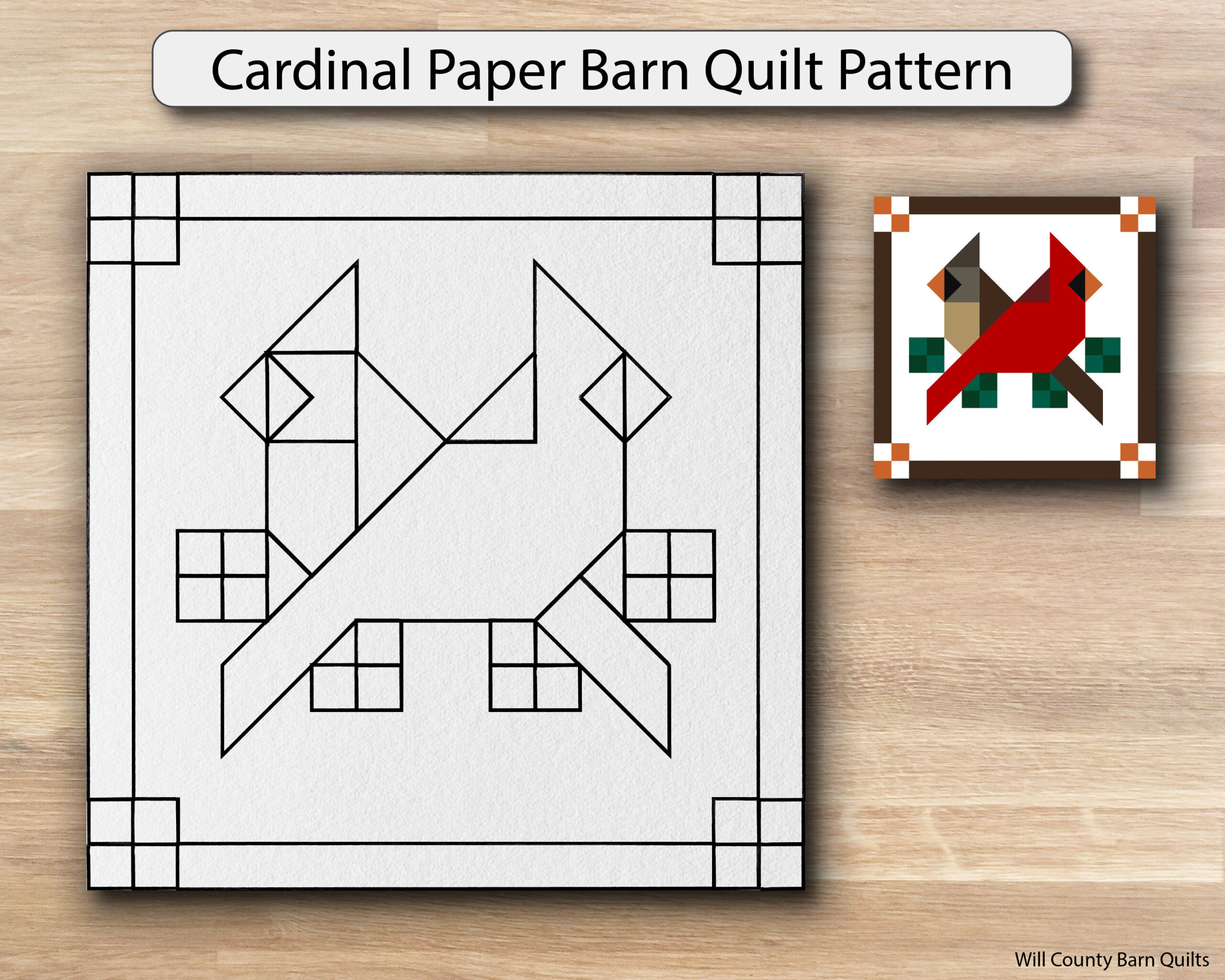 Cardinal Paper Printed Barn Quilt Pattern (Sizes) - Etsy pertaining to Free Printable Patriotic Barn Quilt Patterns