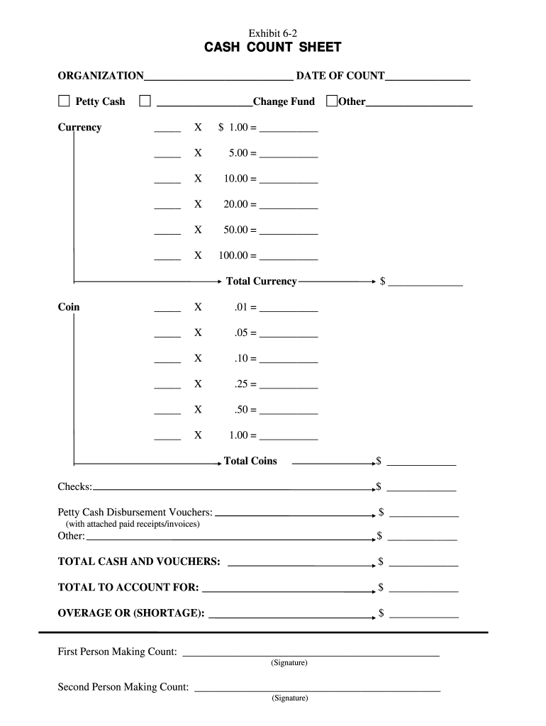 Cash Count Sheet Form - Fill Online, Printable, Fillable, Blank intended for Free Printable Cash Count Sheet