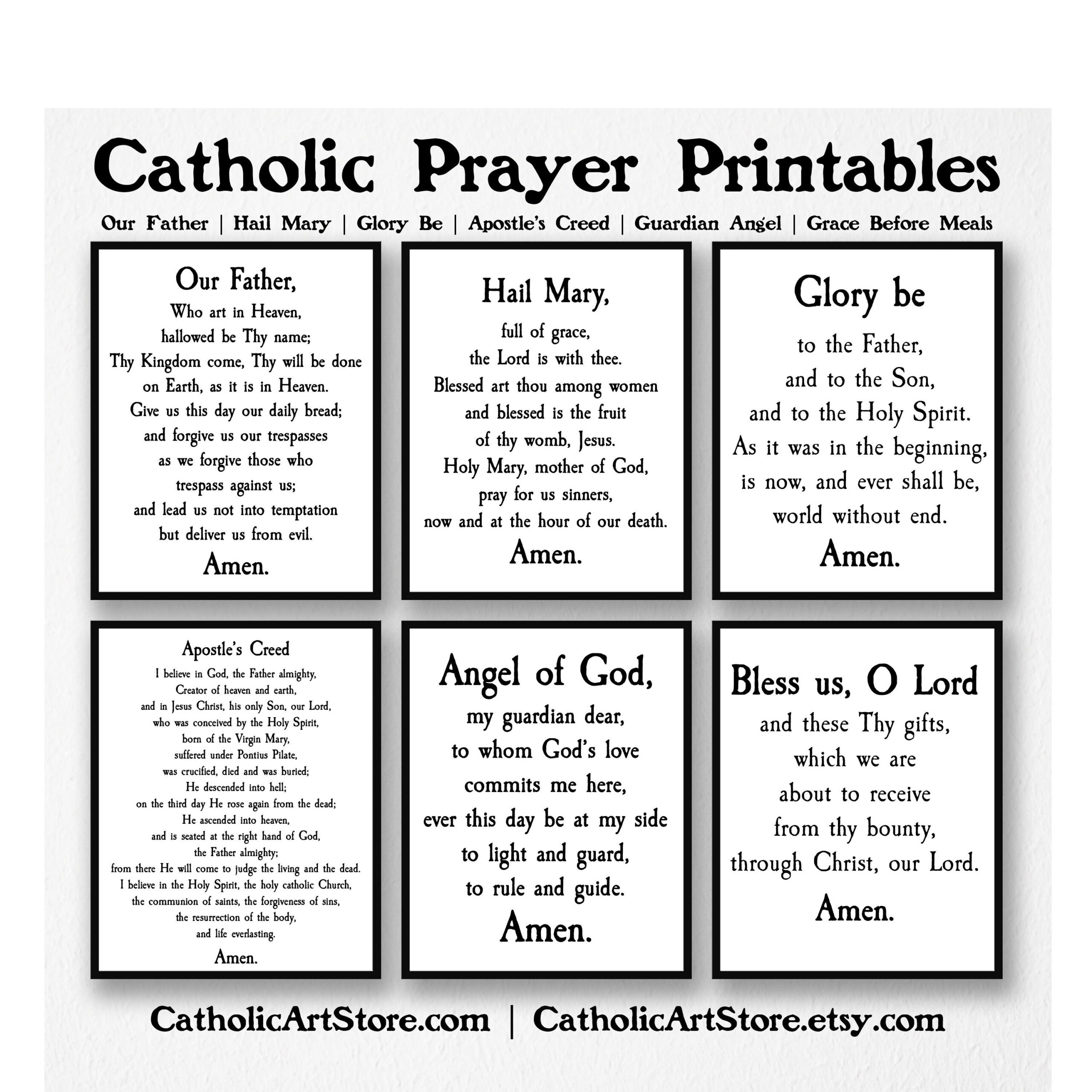 Catholic Prayer Printable 6-Pack, Our Father, Hail Mary, Glory Be throughout Free Printable Catholic Prayers