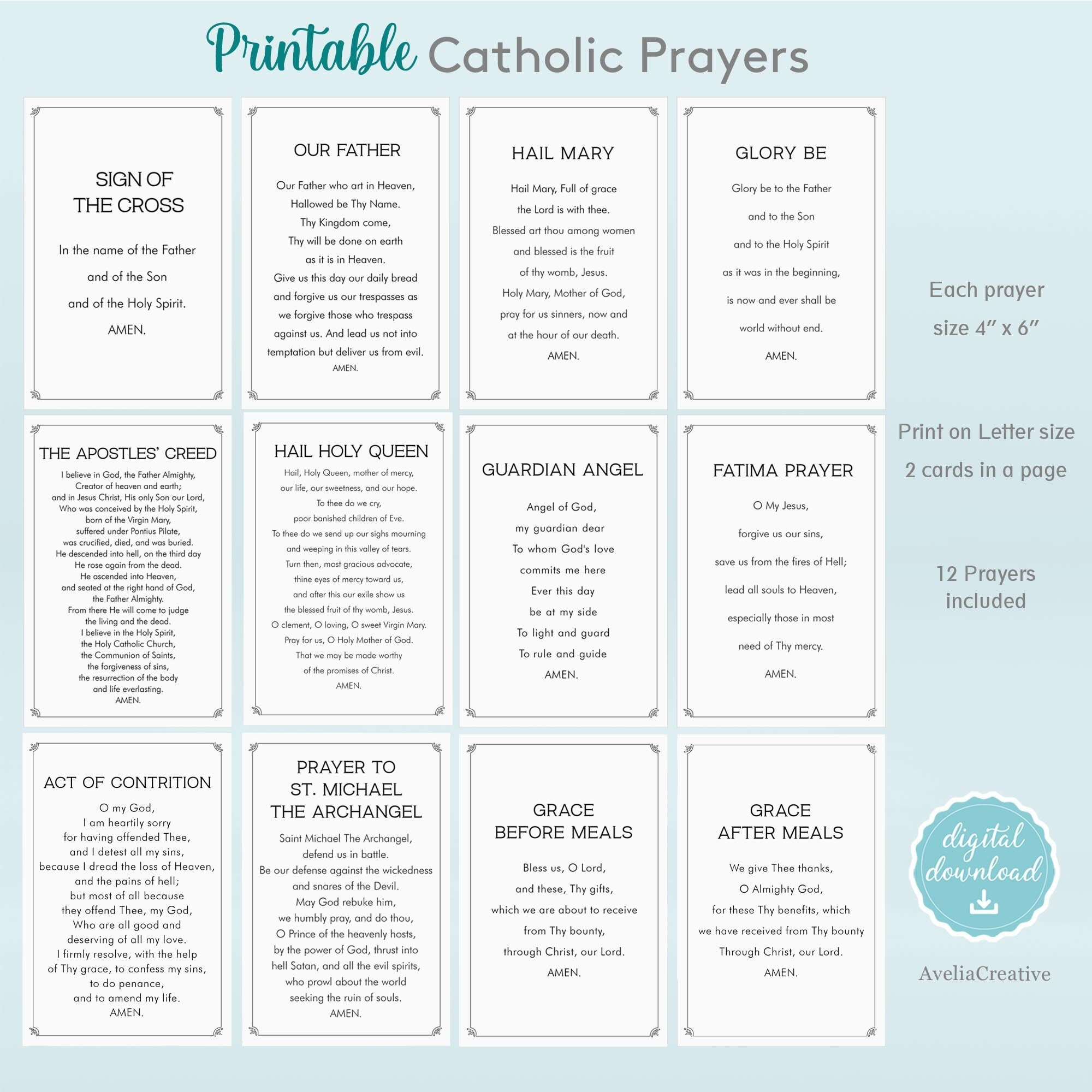 Catholic Prayers Card Bundle, Instant Download, Printable Catholic regarding Free Printable Catholic Prayers