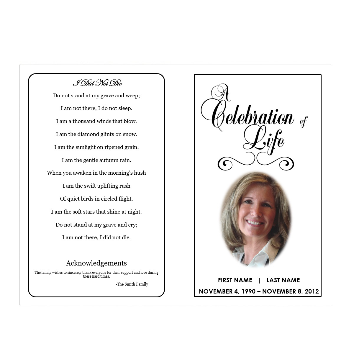 Celebration Of Life | Funeral Pamphlets inside Free Printable Celebration of Life Program Template