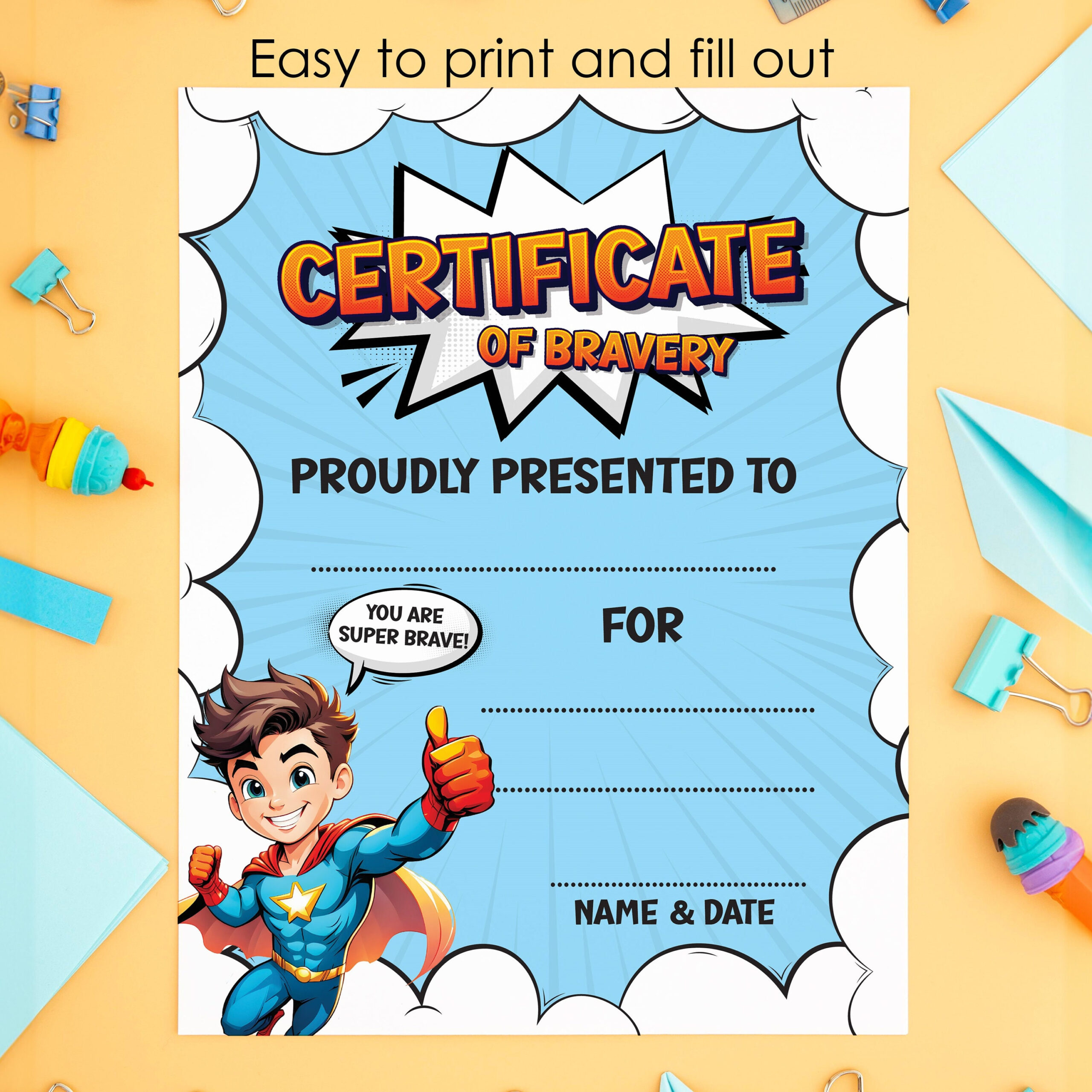 Certificate Of Bravery With Superhero, Comic Style Diploma Of inside Free Printable Superhero Awards