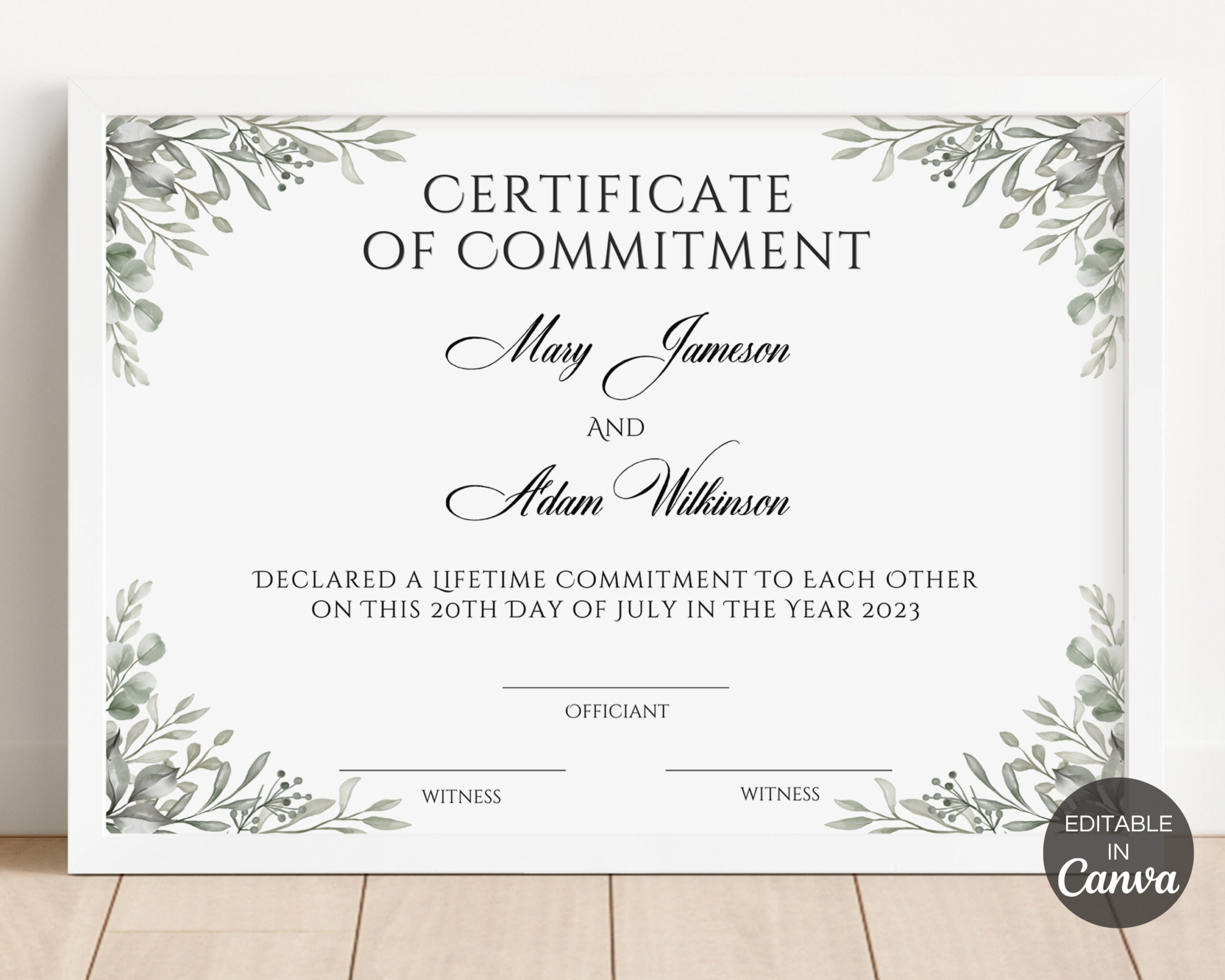 Certificate Of Commitment Editable Template, Greenery Commitment intended for Commitment Certificate Free Printable