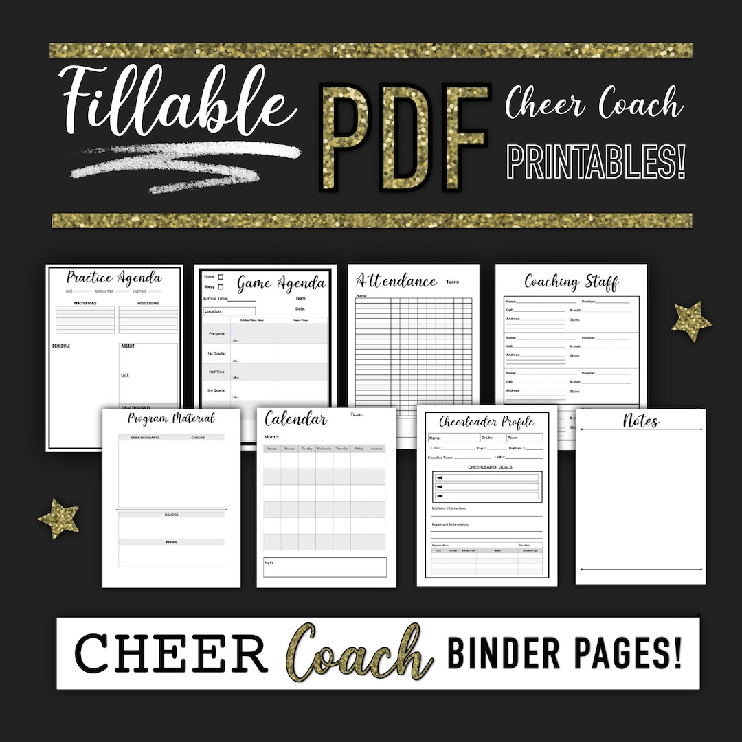 Cheerleading Coach Binder Fillable And Printable, Digital Planning, Cheer Coach Planner - Etsy pertaining to Cheer Coach Binder Printables Free
