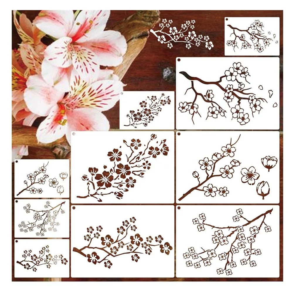 Cherry Blossom Flower Stencils Peach Blossom Branch Stencil A4 Template Stencils For Painting On Wood Wall intended for Free Printable Cherry Blossom Stencil