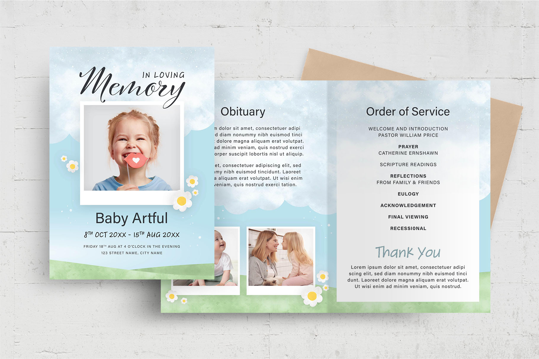 Child Baby Funeral Program Template [Psd, Ai, Vector] - Brandpacks intended for Free Baby Obituary Template