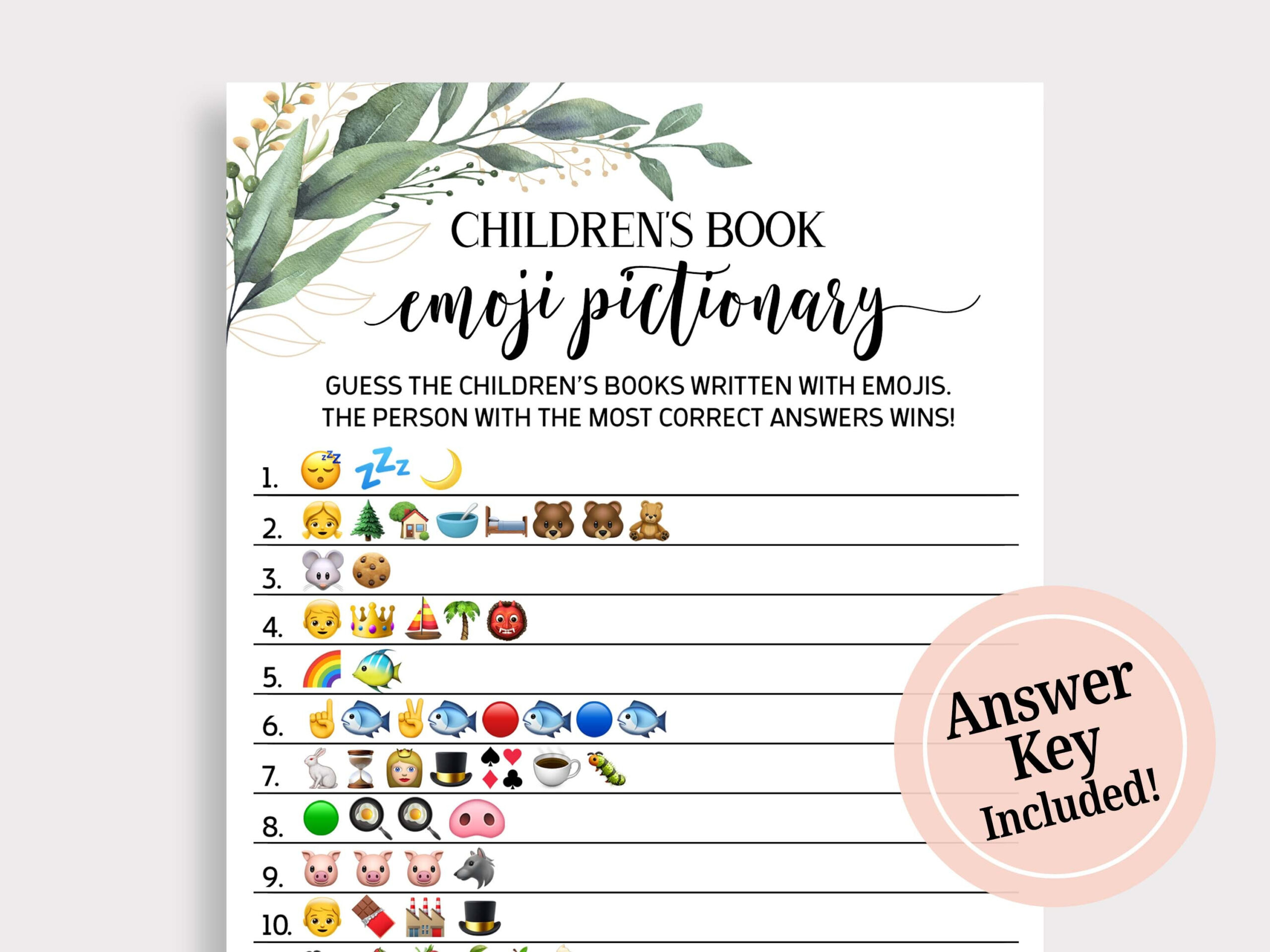 Children&amp;#039;S Book Emoji Game Answers Store with regard to Childrens Book Emoji Pictionary Free Printable