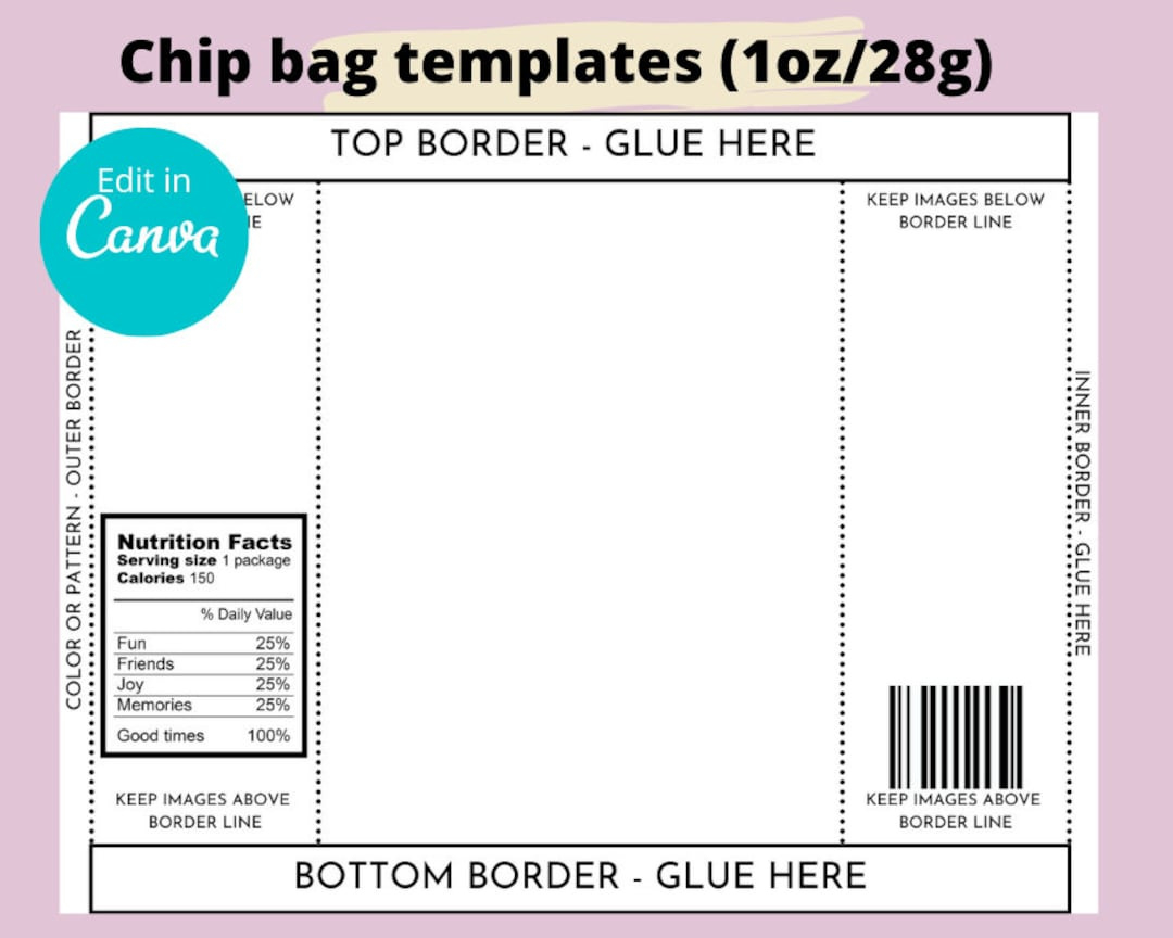 Chip Bag Template,Printable Party Favor,Customizable Bag Wrapper for Chip Bag Templates Free