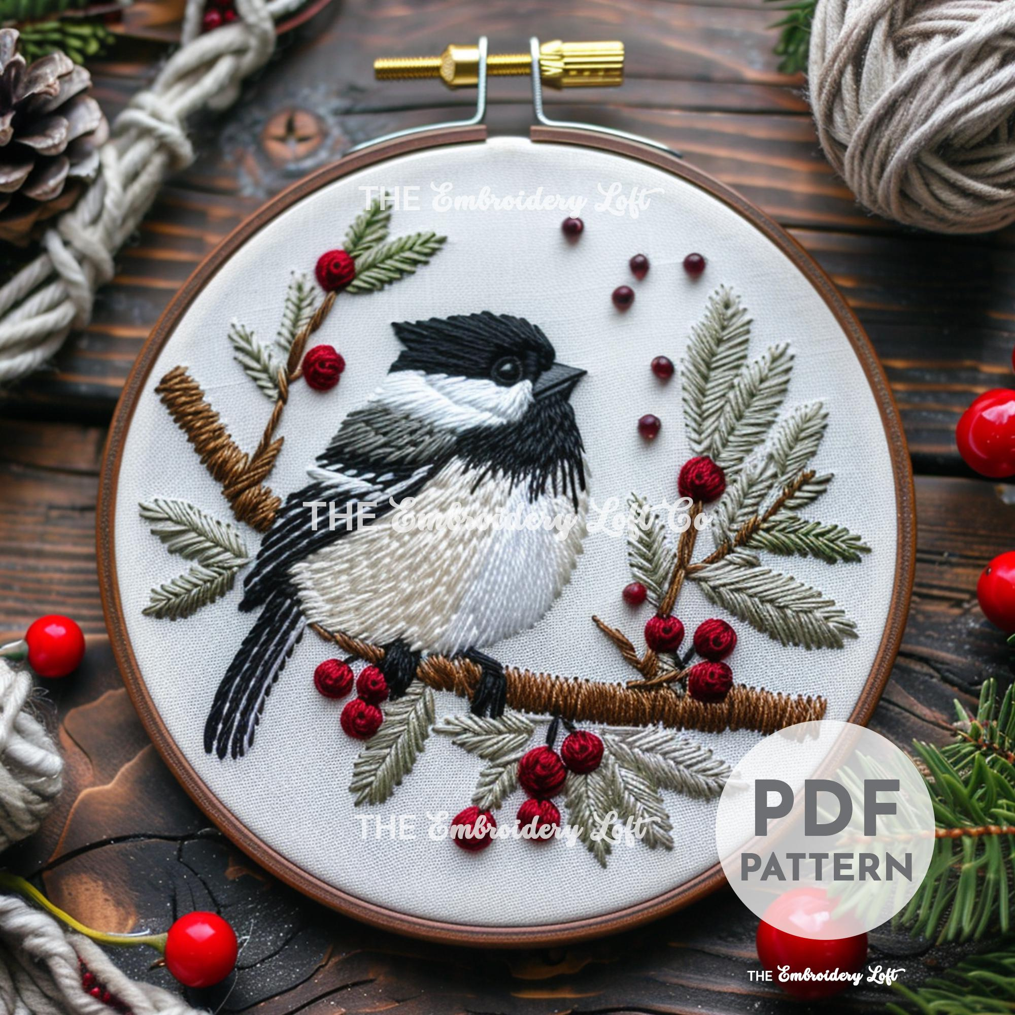 Christmas Chickadee Hand Embroidery Pattern, Gift For Bird Lovers inside Free Printable Cross Stitch Pattern Christmas Chickadee