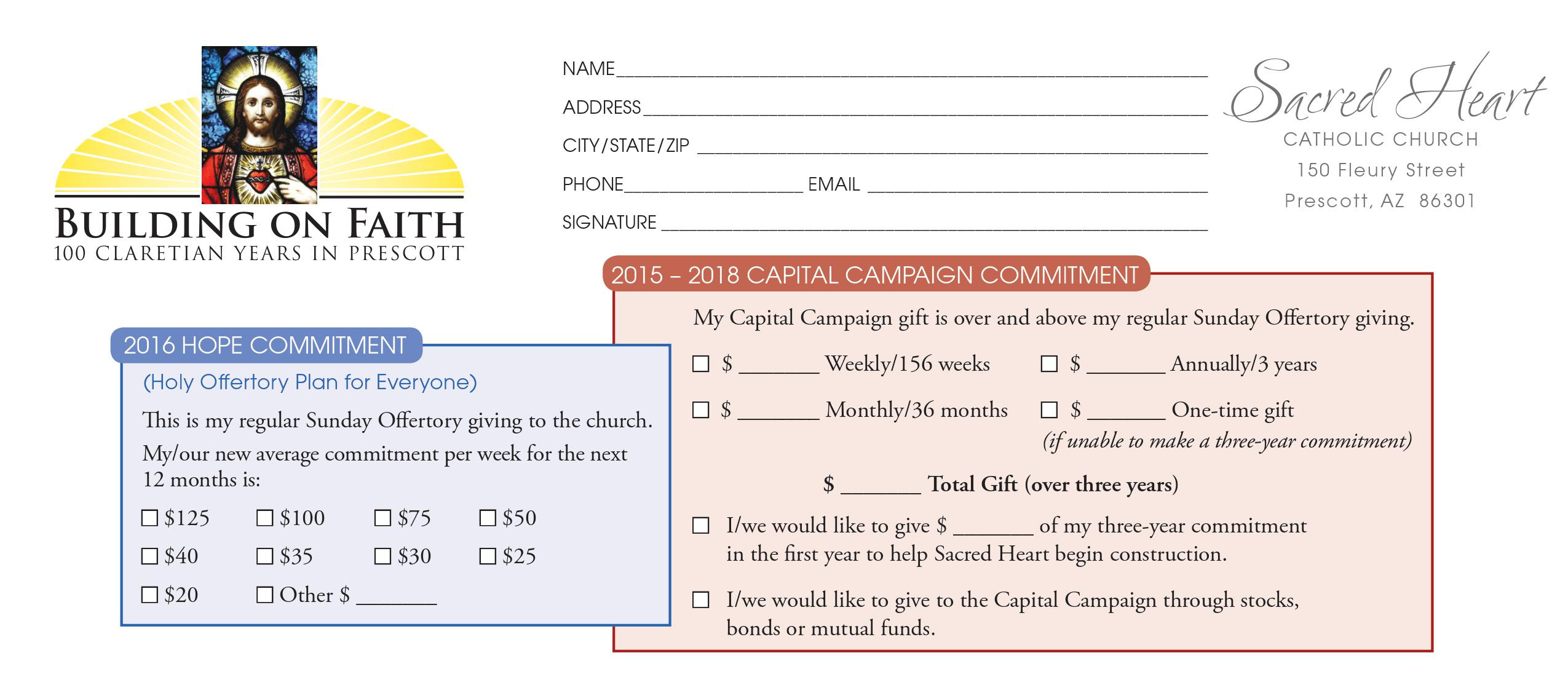 Church Capital Campaign Pledge Card Samples - Church Development throughout Free Church Pledge Card Template