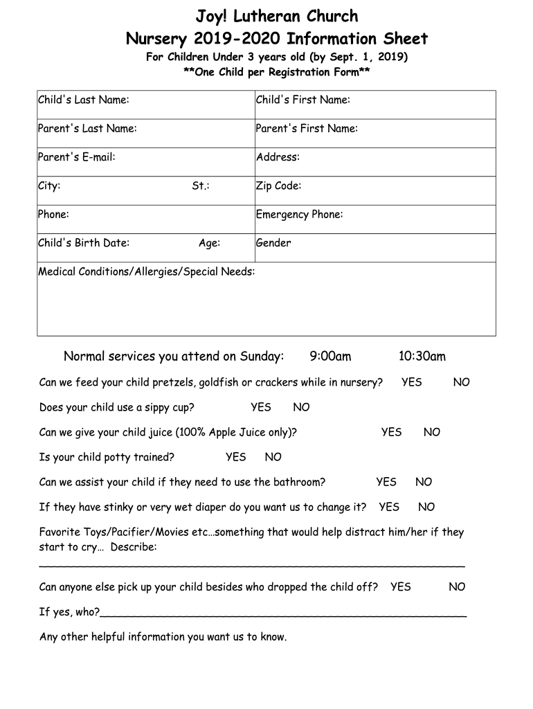 Church Nursery Information Sheet: Fill Out &amp;amp; Sign Online | Dochub intended for Free Printable Church Nursery Forms